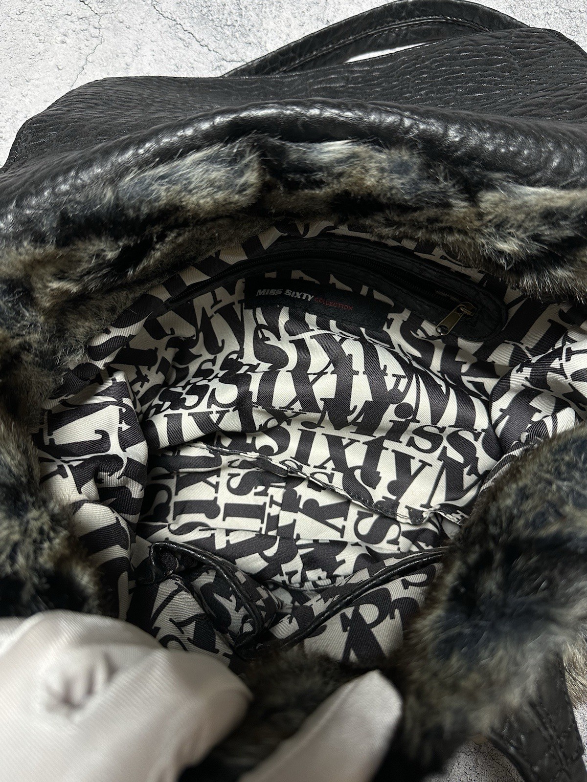 RARE Miss Sixty Vintage Faux Fur Tote Bag Guess Vibe Y2K Grunge