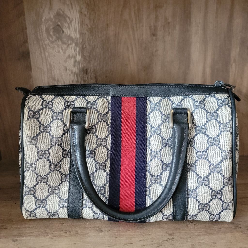 Vintage Gucci Accessory Collection 80s Boston Bag Monogram Leather Purse