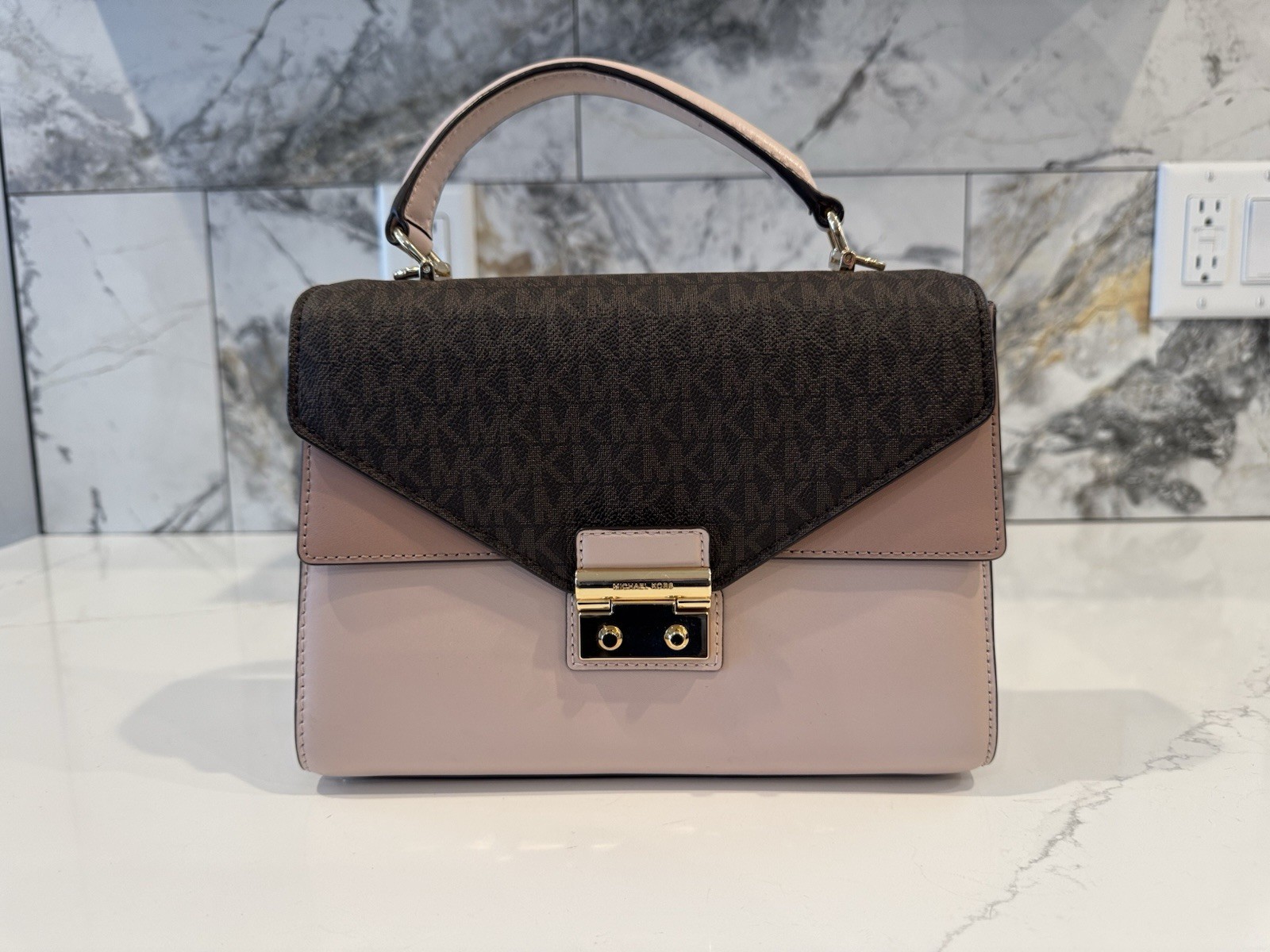 Michael Kors Sloan Medium Pink Brown Top Handle Satchel Crossbody Bag NO STRAP
