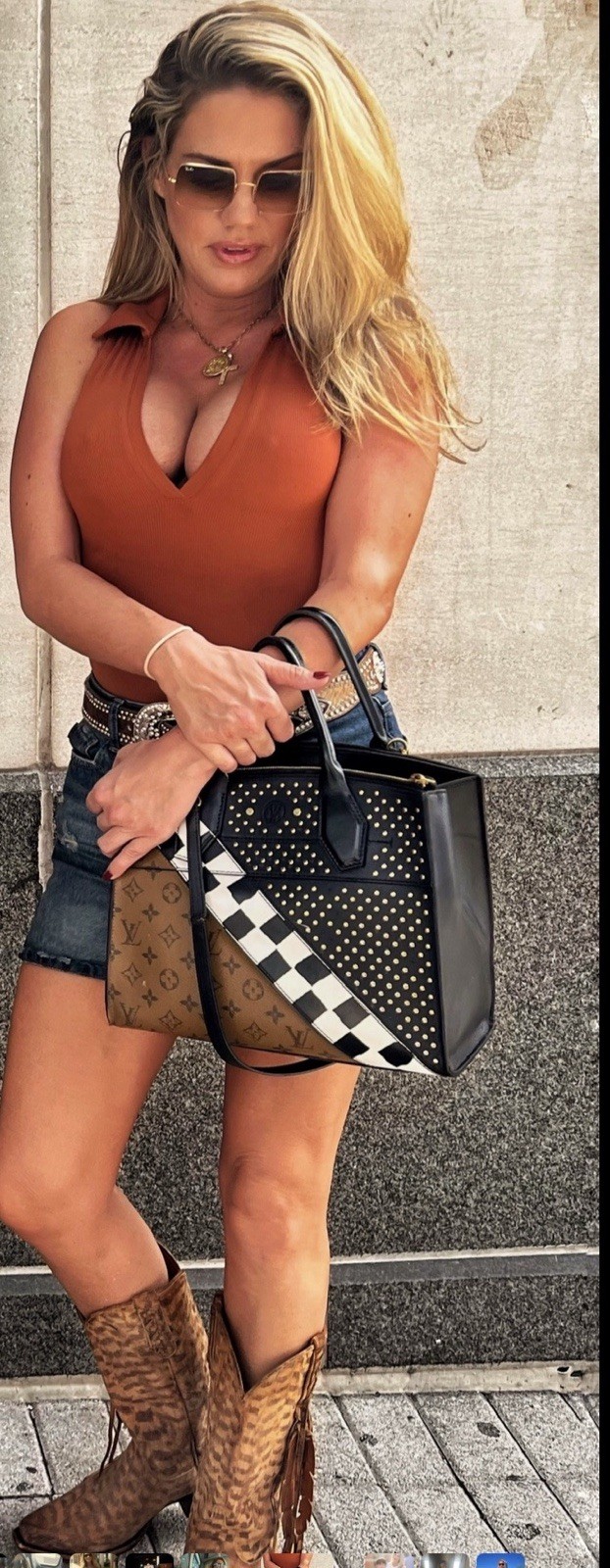 Louis Vuitton Studded Monogram Satchel Black Brown White Zip Gold HW w/Lock