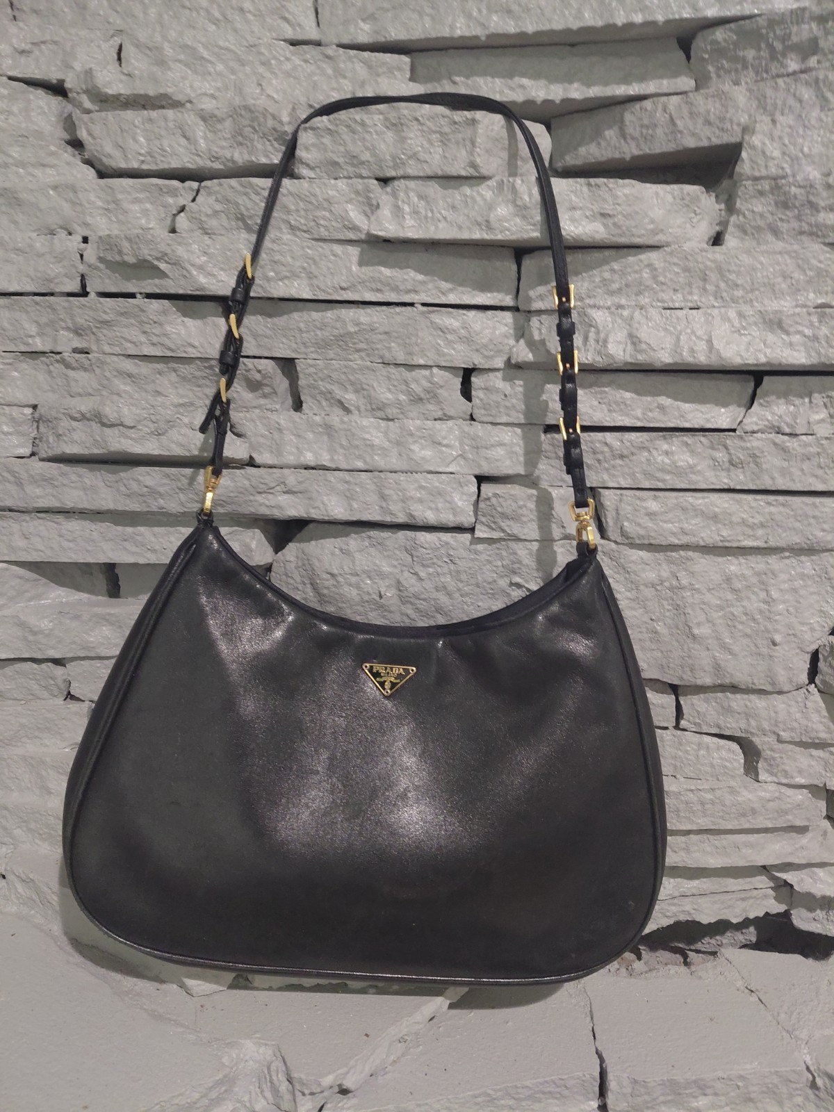 Prada Cleo Vintage Black Leather Gold Hardware