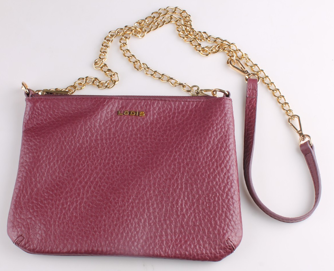 LODIS Emily Italian Burgundy Leather 5 in 1 Convertible Bag Chain Strap NWOT