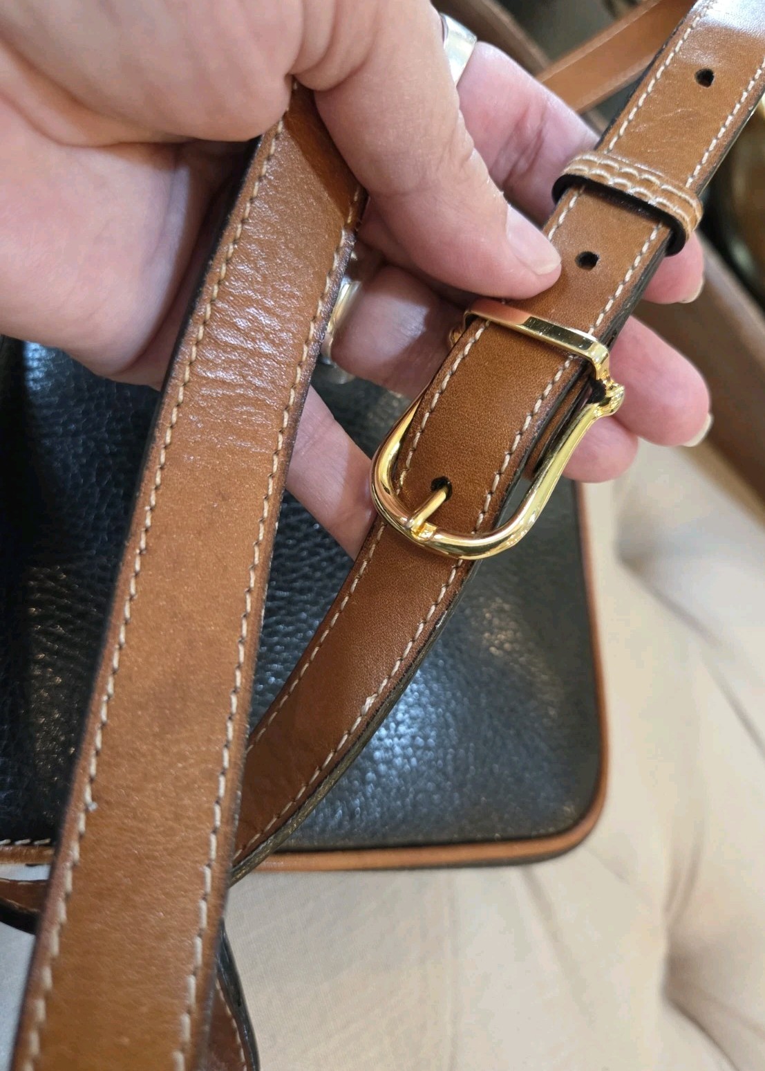 Vintage CELINE Gold Blazon Triomphe Black + Tan Leather Flap-over Bag Rare Mint