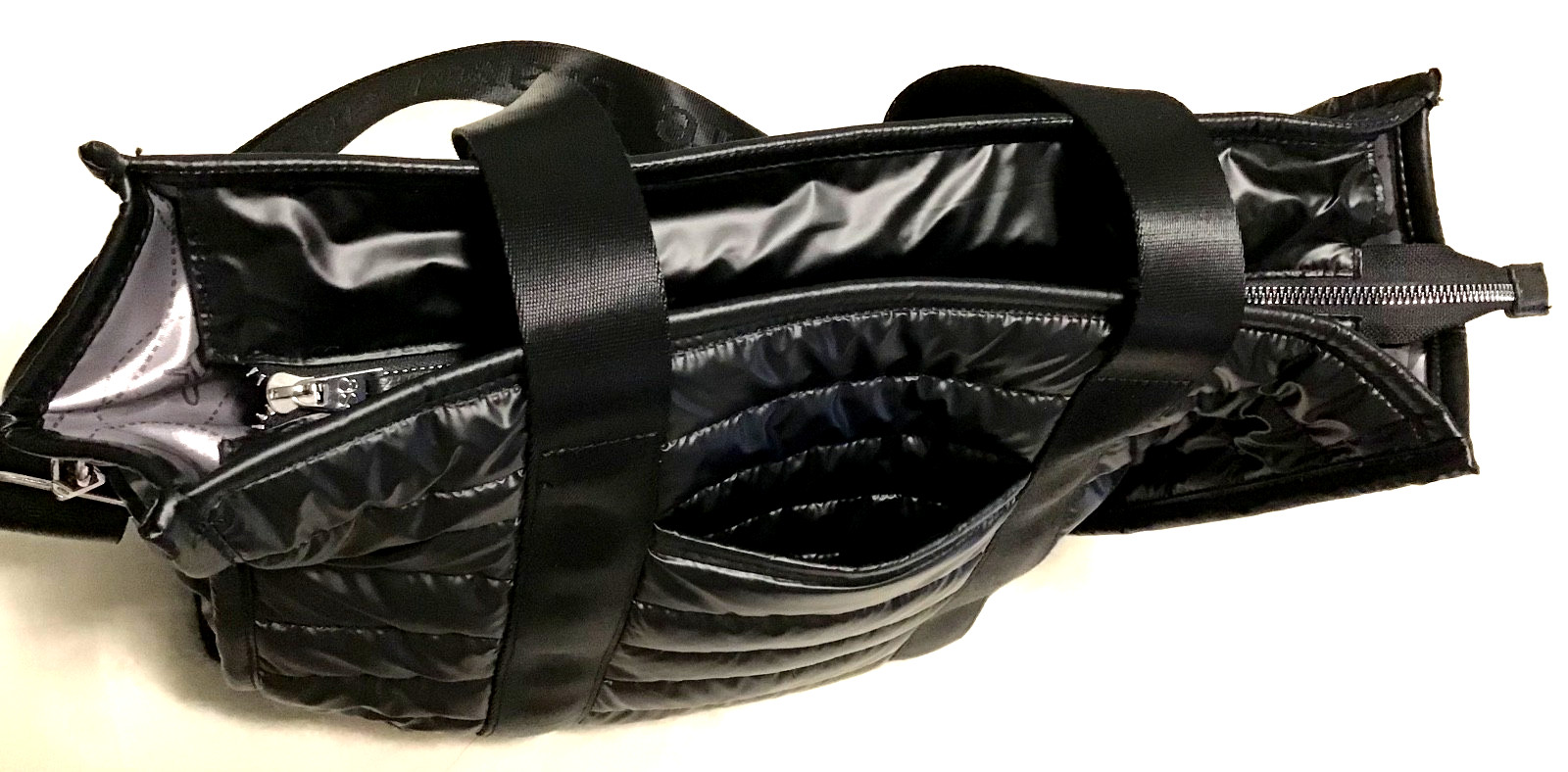 Samantha Brown 3-Pc Tote/Crossbody Quilted Travel Bag + Caddy Drink Holder Black