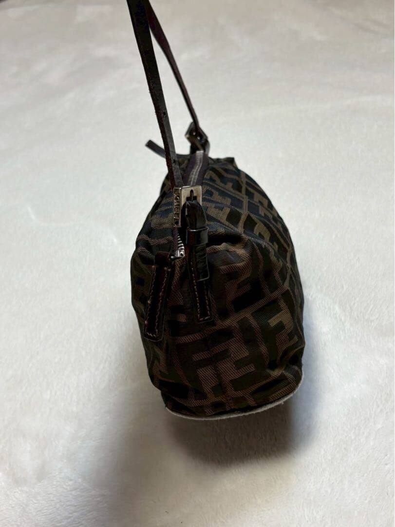 Fendi Zucca Mini Pouch Brown Canvas Leather Shoulder Bag Auth