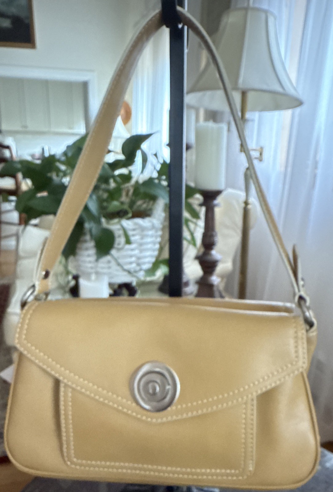 Via Spiga Camel Color Leather Handbag, Silver Hardware NWT $185 Retail