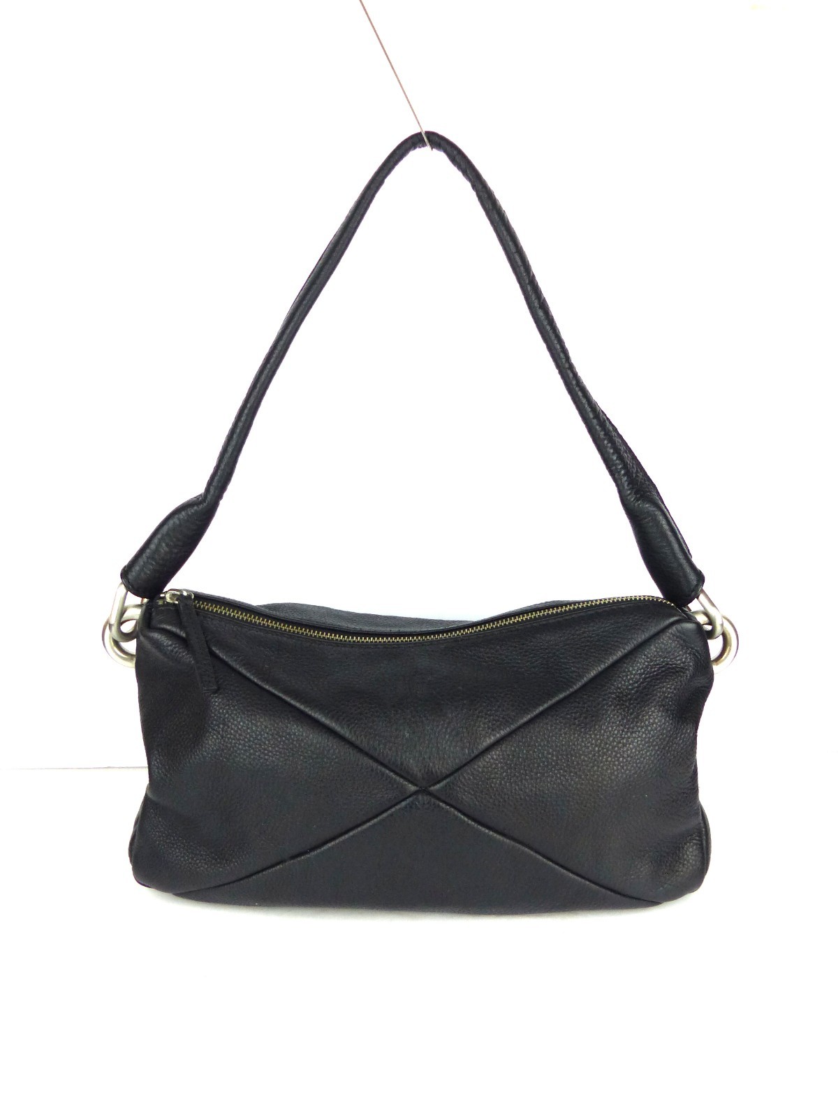 Calvin Klein Black Pebbled Leather Shoulder Bag Hobo Purse Slouchy Zip Y2K