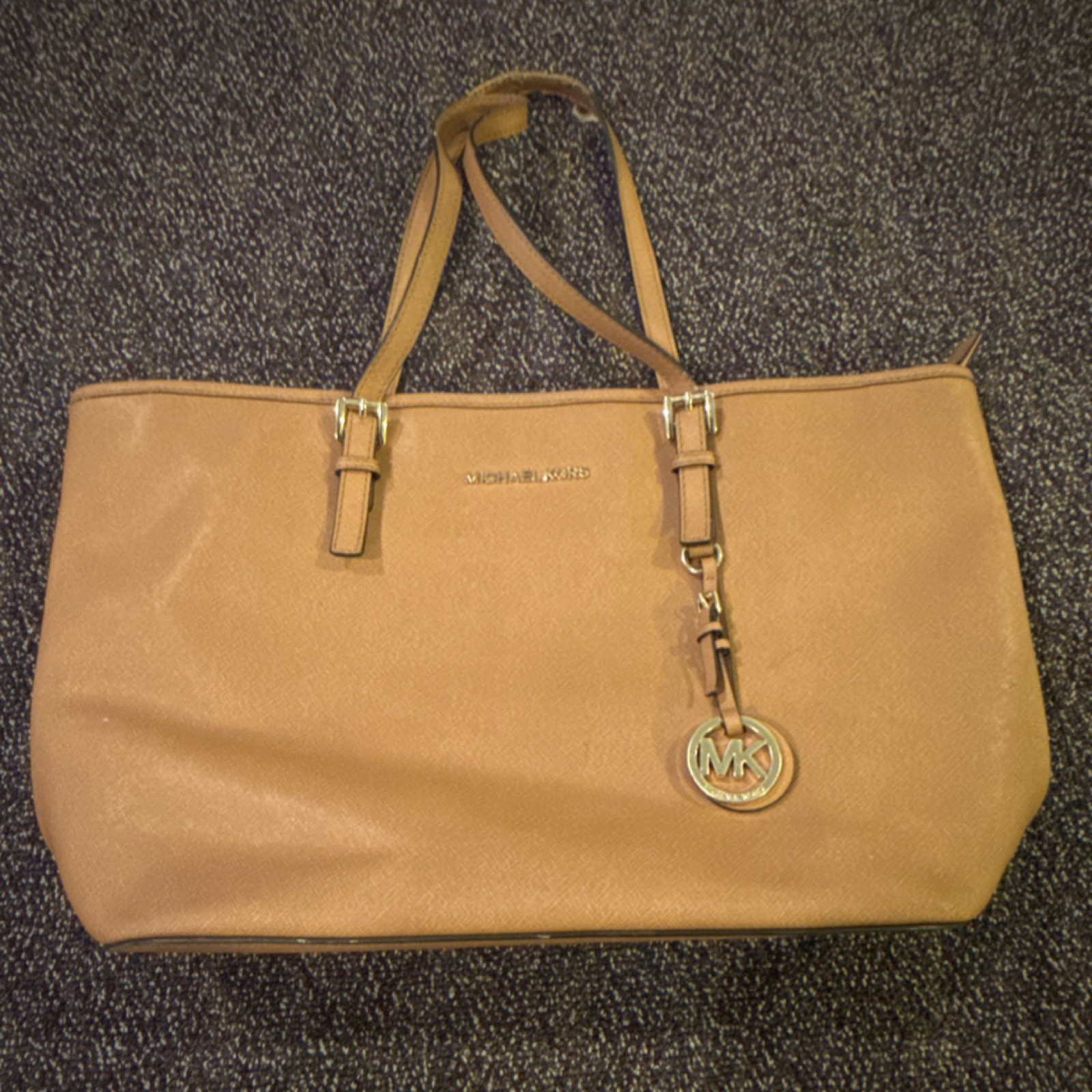 Michael Kors Jet Set Saffiano Leather Tote Luggage Gold Charm