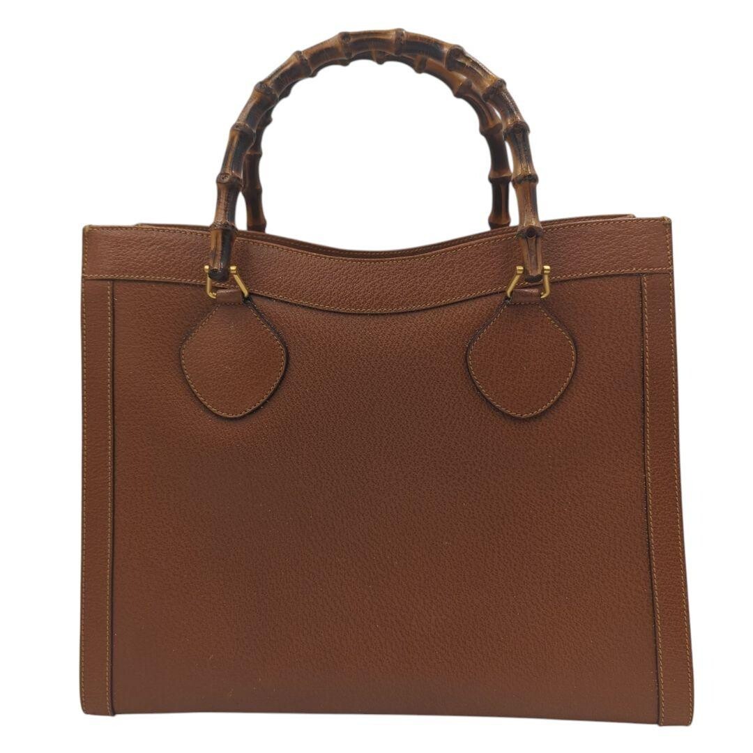 Gucci Diana Bamboo Tote Bag Brown Leather Self Standing A4 Auth