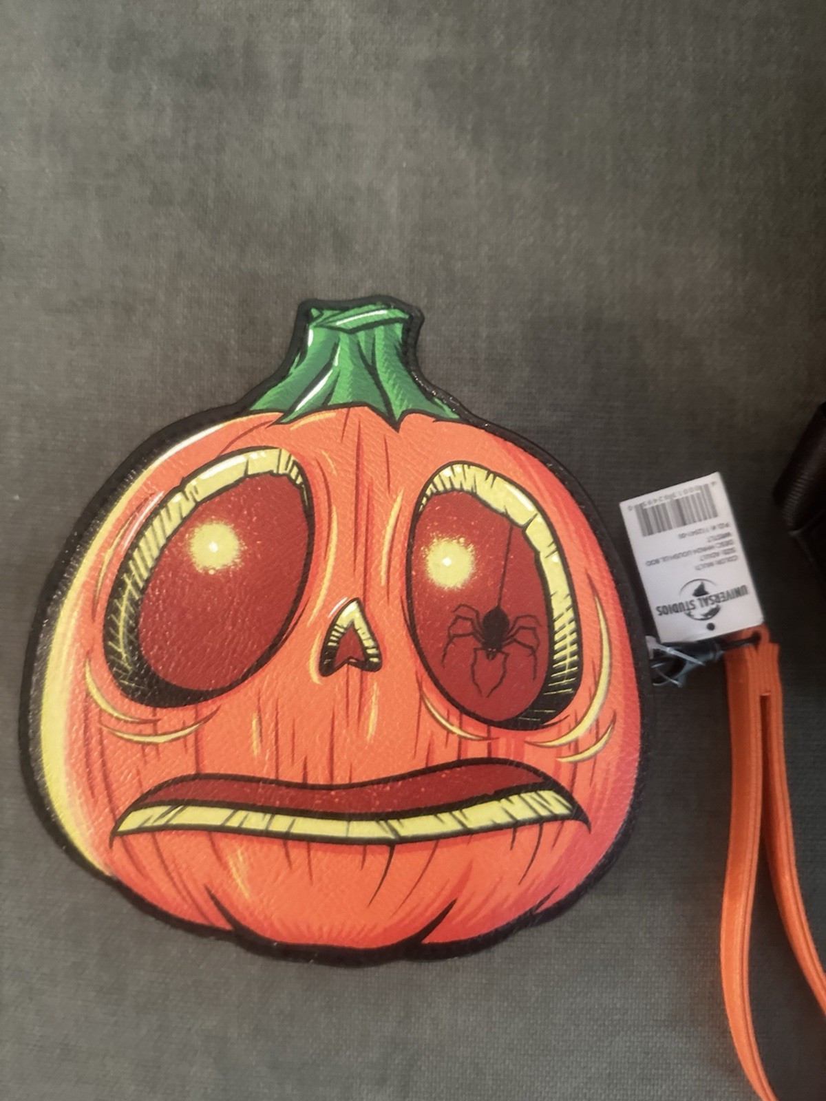 Halloween Pumpkin Skull Graphic Print Mini Backpack, Lined Zip, Wristlet