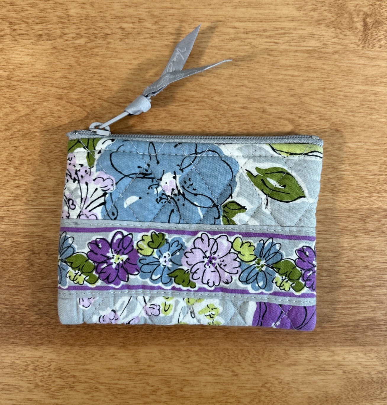 Vera Bradley Iconic Coin Purse Soft Cotton In Watercolor Used Floral Purple/Gray