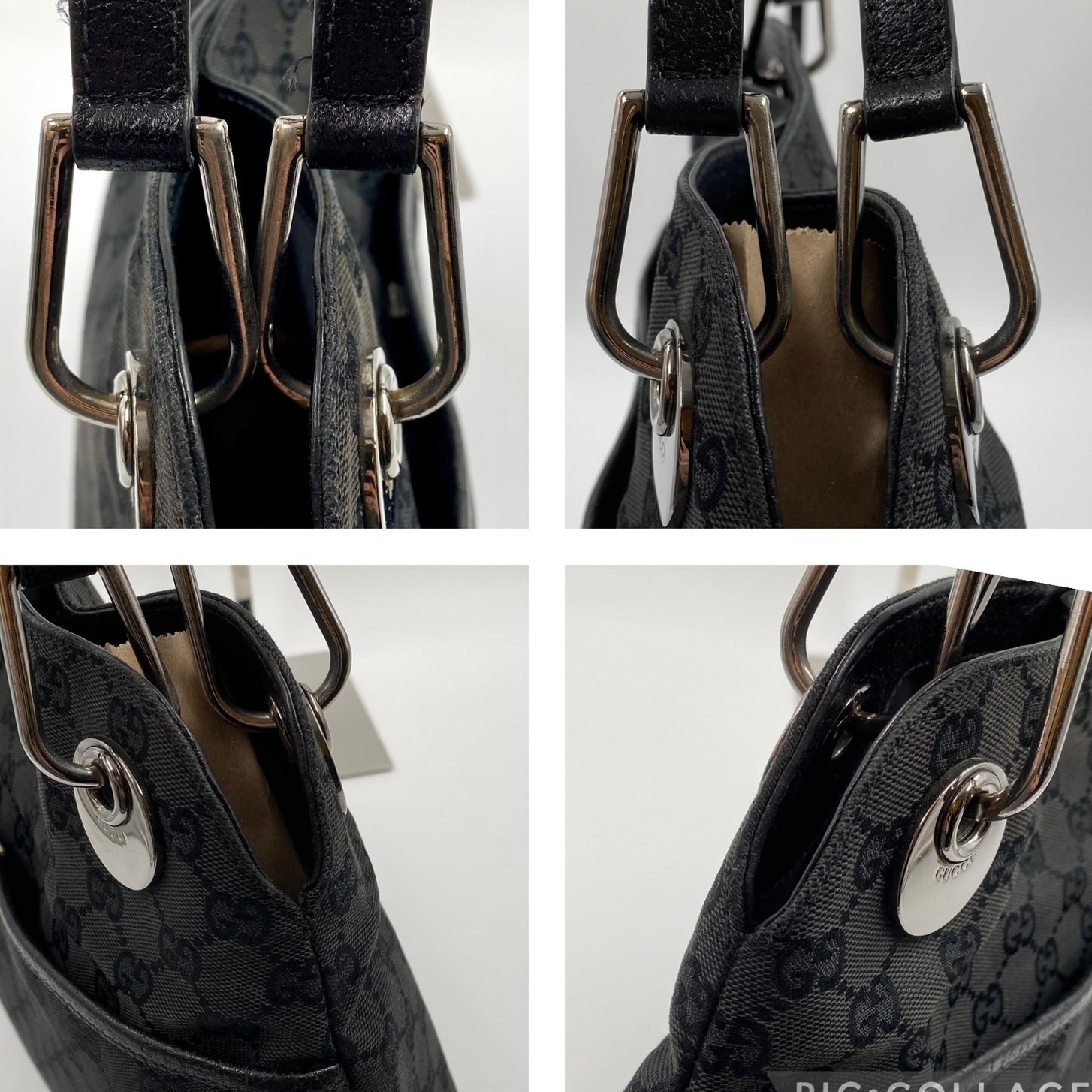 Gucci GG Monogram Eclipse Tote Bag Cloth Canvas Leather Trim Black Y2K Purse
