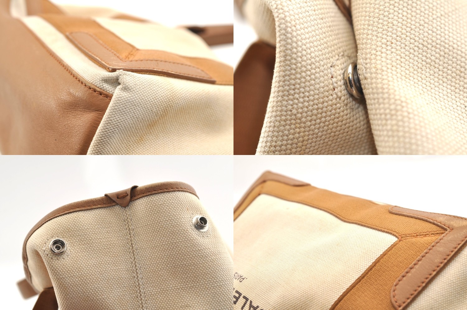 Authentic BALENCIAGA Navy Caba S Hand Bag Canvas Leather 339933 Beige AC401