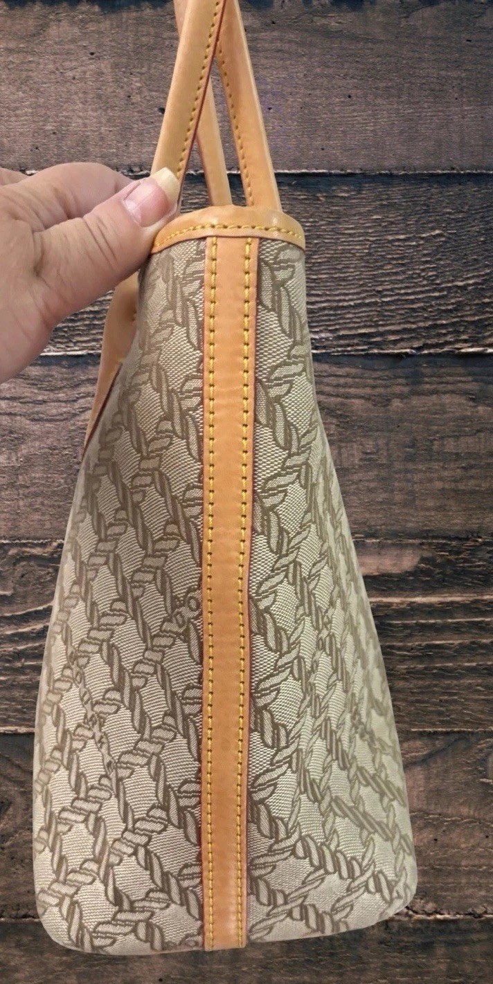Dooney Bourke Brown Beige Maritime Rope Nautical Coastal Vacchetta Leather Tote