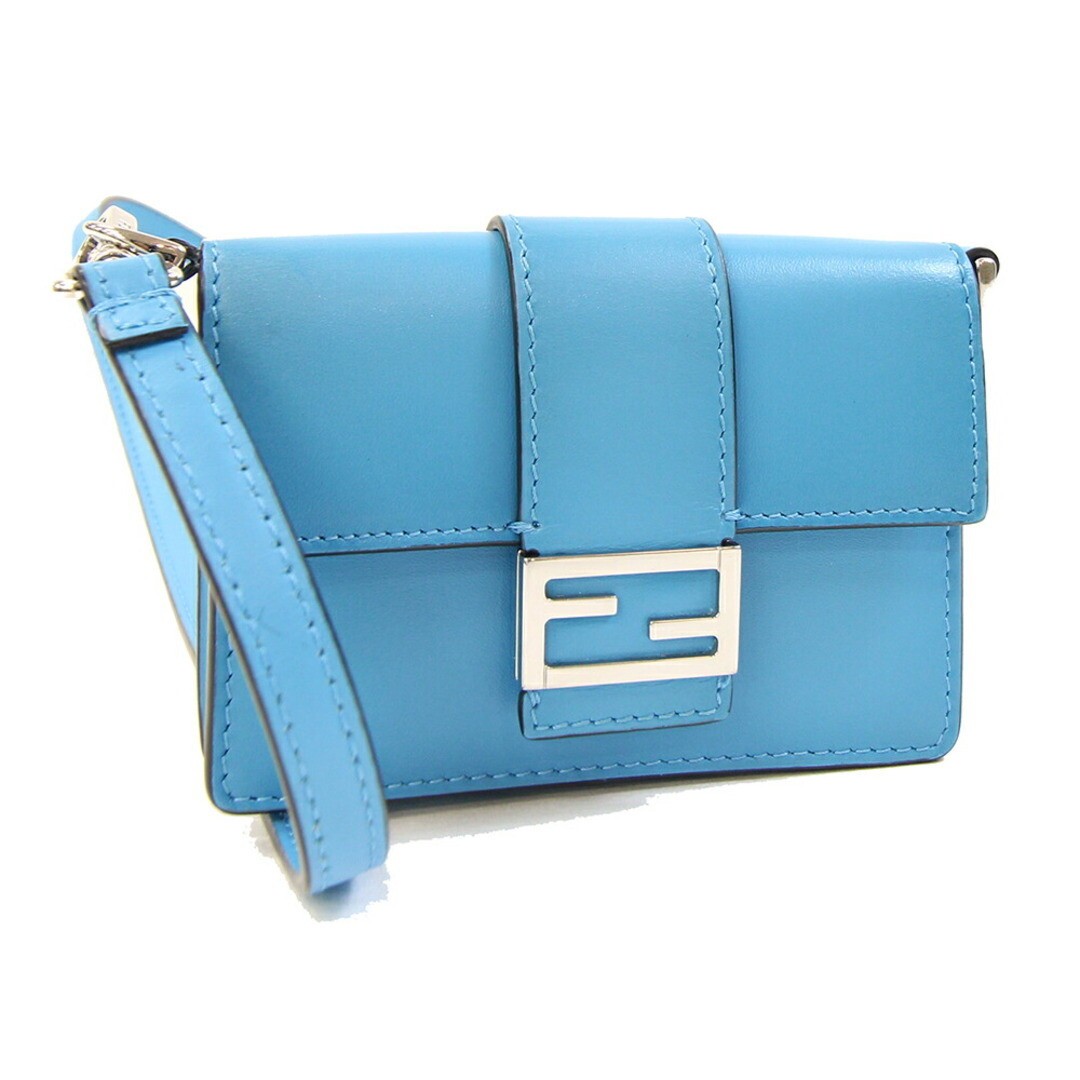Fendi Micro Flat Bucket Light Blue Leather Crossbody Bag 7M0311 Auth