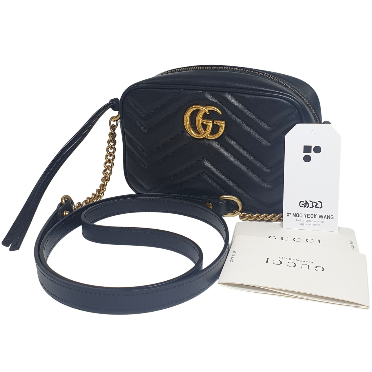 TARIFF FREE GUCCI GG Marmont Camera Bag Leather Black Shoulder Bag 447632 GA323