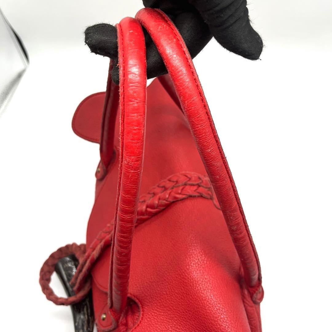 TRES Shoulder Tote Bag Purse Leather Red Horn Toggle Button Y2K Used vintage