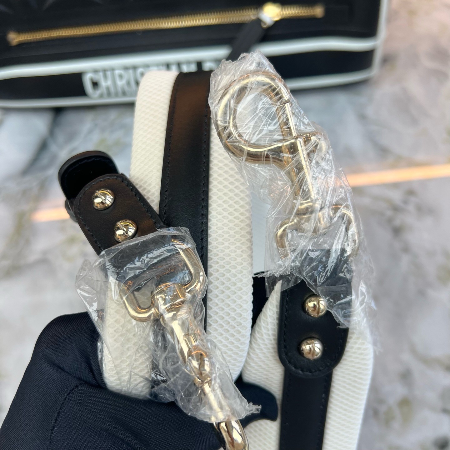 Christian Dior Small Vibe Bowling Calfskin Bag Black White