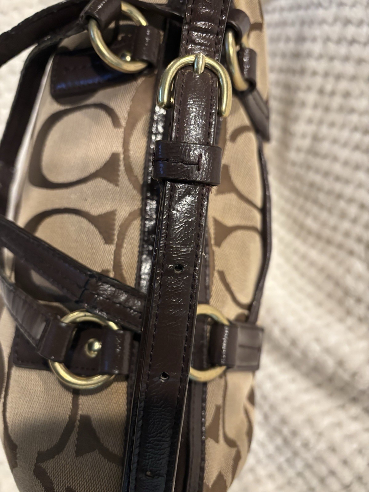 Coach Signature Satchel Top Handle Zip Bag Detachable Strap