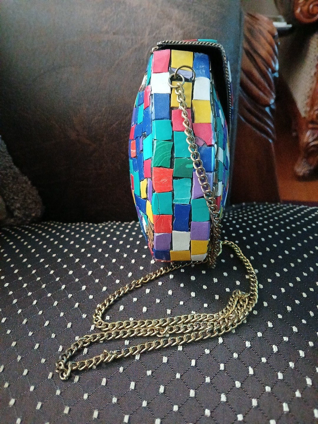 Vintage Metal Mosaic Tile Crossbody Purse Multicolored