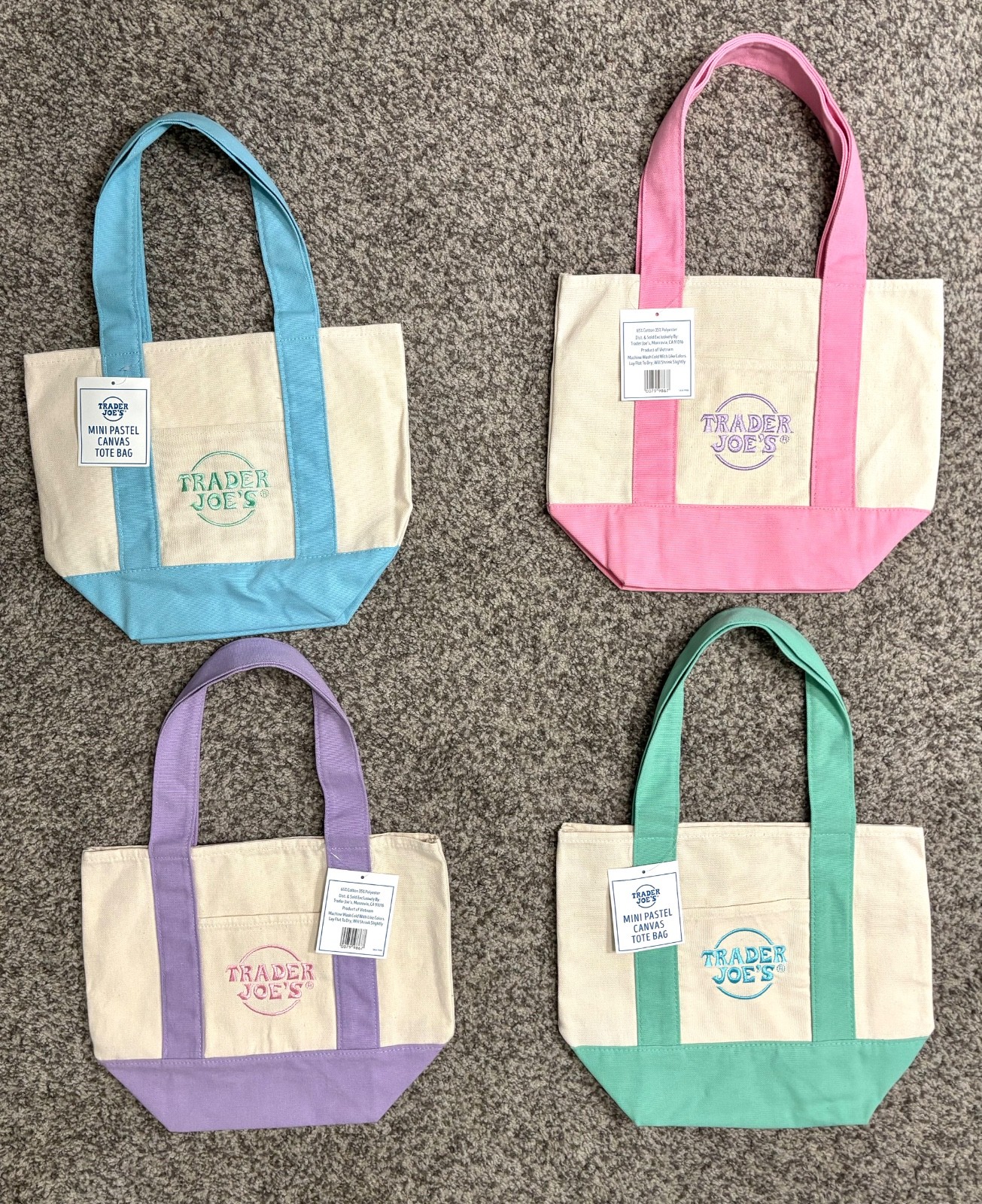 Spring 2026 Trader Joe’s Mini Tote Bag Set Of 4 Limited Canvas Tote