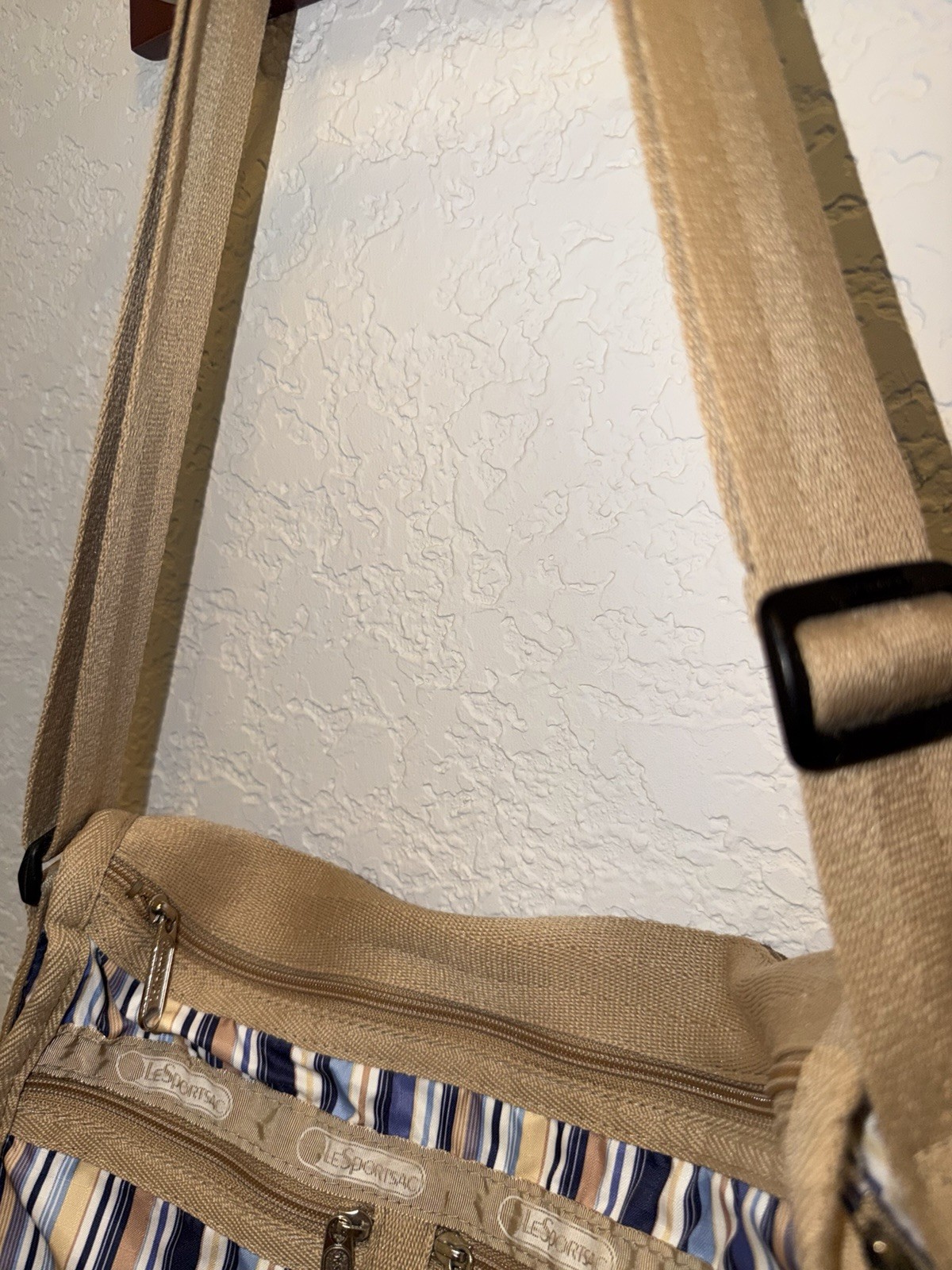LeSportsac Made in USA Striped Crossbody Shoulder Bag w/ Matching Pouch