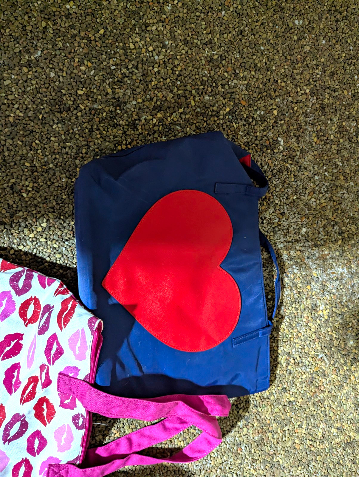 Navy Women’s Tote Bag Red Heart Applique Rectangle Casual Double Handles