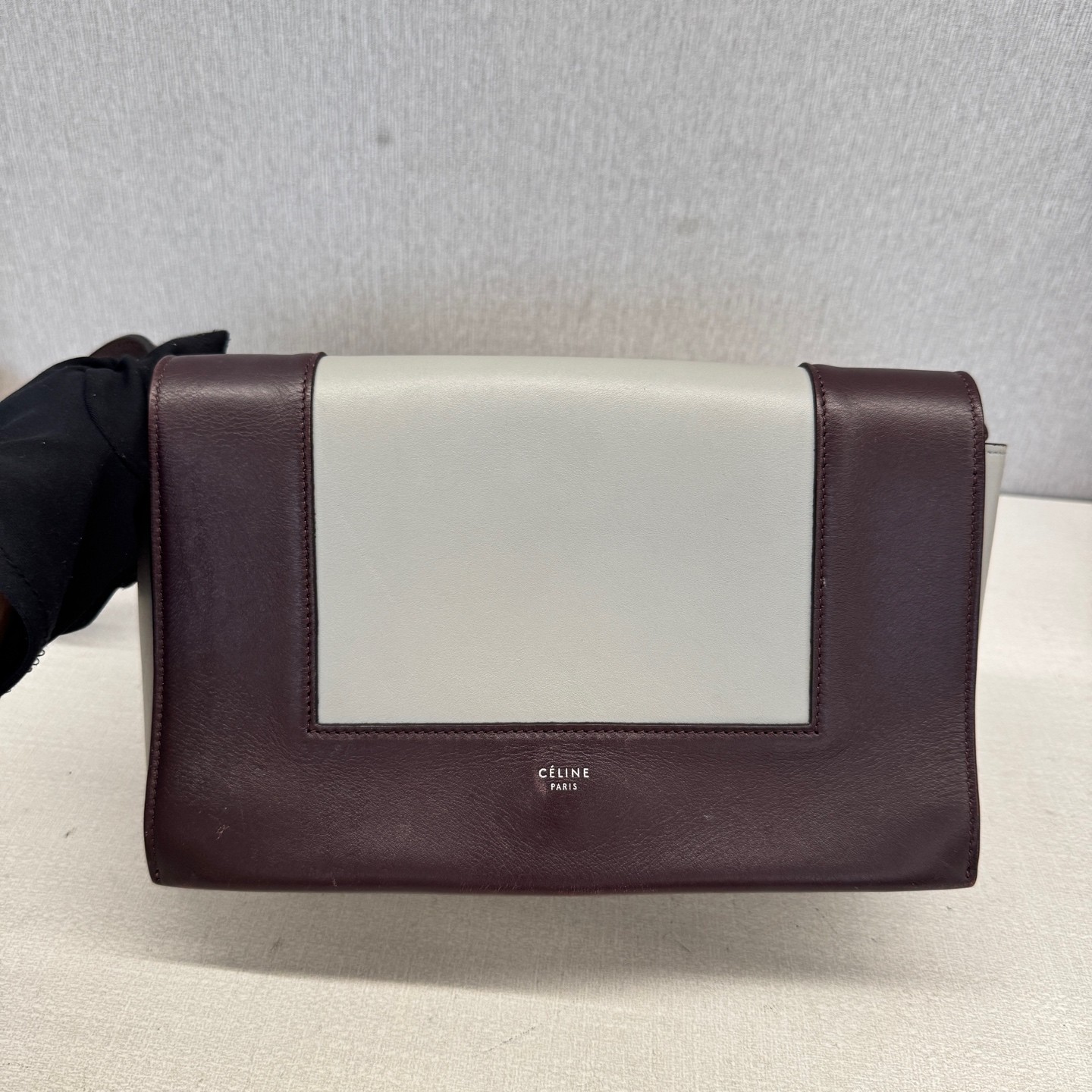 Celine Frame Normal Burgundy Light Gray Calfskin Shoulder Crossbody Bag US Ship