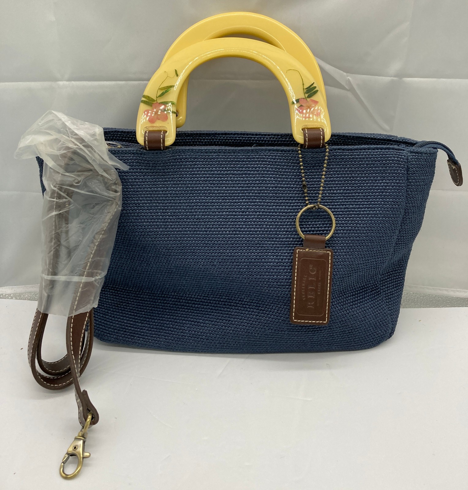 Vintage RELIC Woven Straw Twill Hand Bag – Resin Pressed Flower Handles