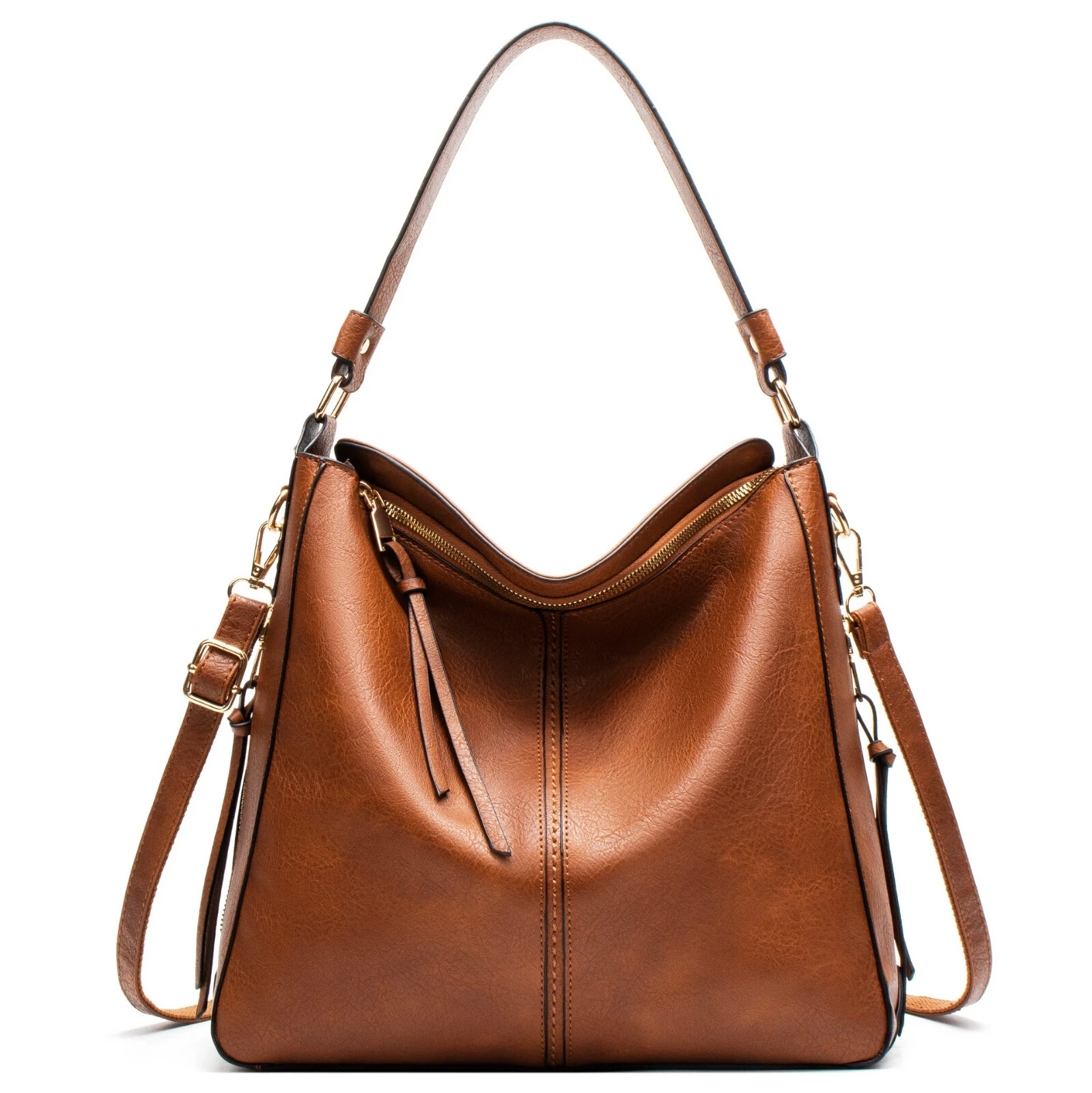 Hobo Bags Women Large Shoulder Bag, Soft Vegan Leather Shoulder Handbag Brown