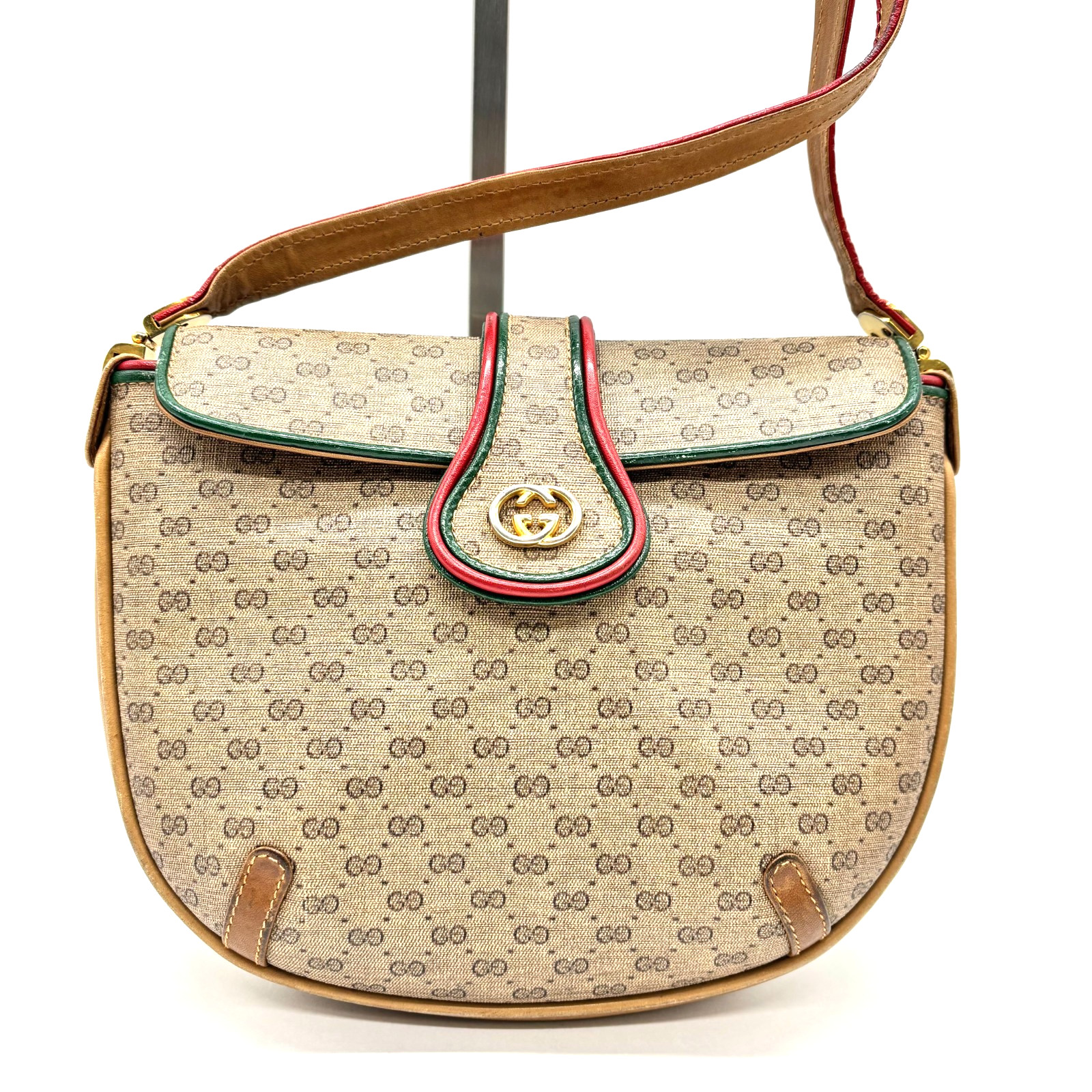 Vintage GUCCI Shoulder Bag Micro GG PVC Leather Sherry Beige Authentic #403