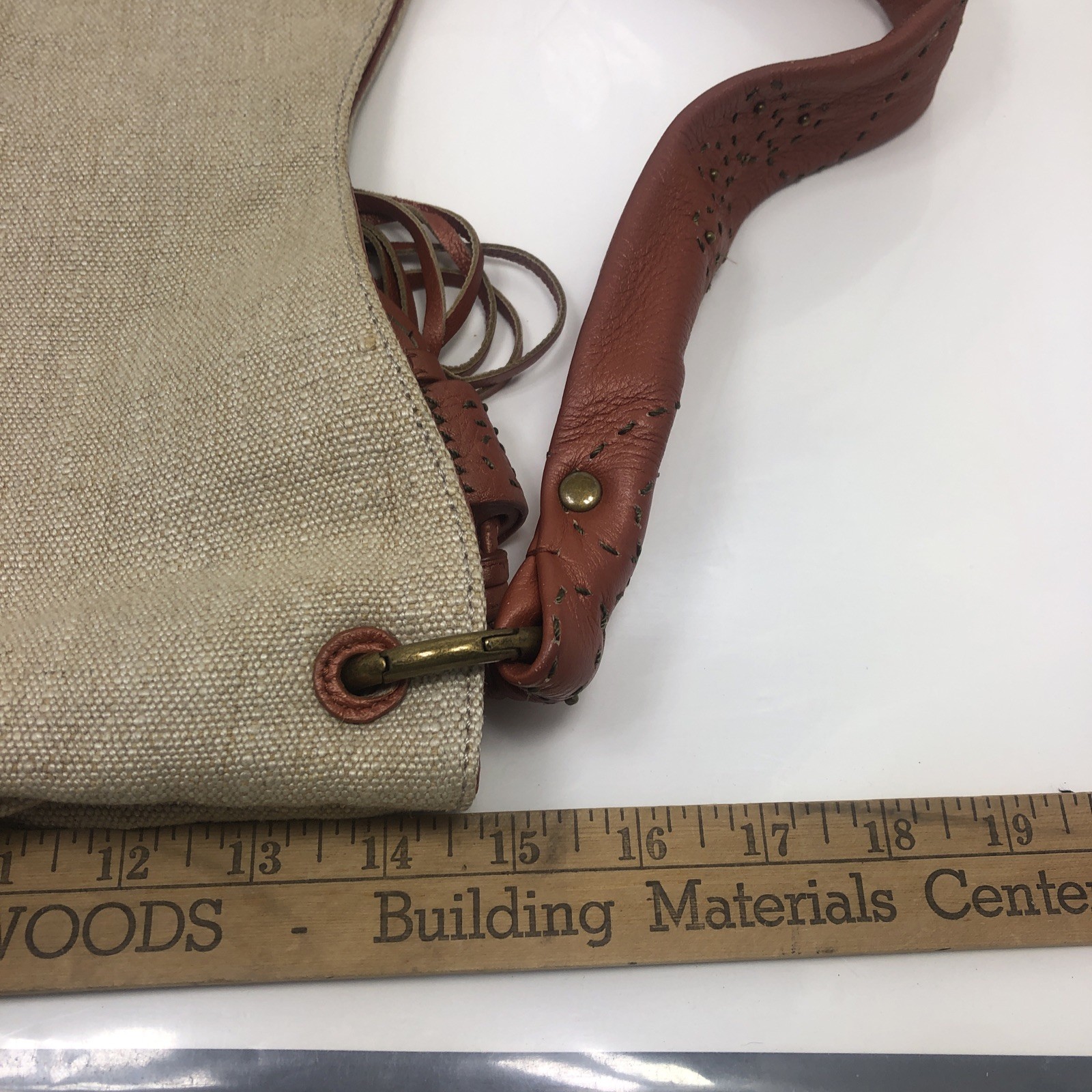 Kate Landry Canvas Boho Tote Shoulder Bag w/ Wood Bead Embellishment-D5
