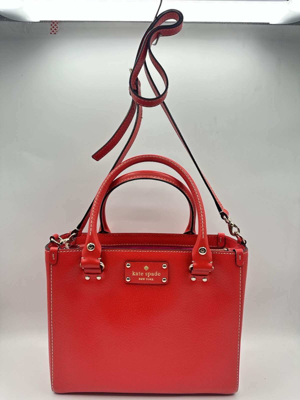 Kate Spade Wellesley Quinn Candy Apple Red Pebbled Leather Satchel Crossbody