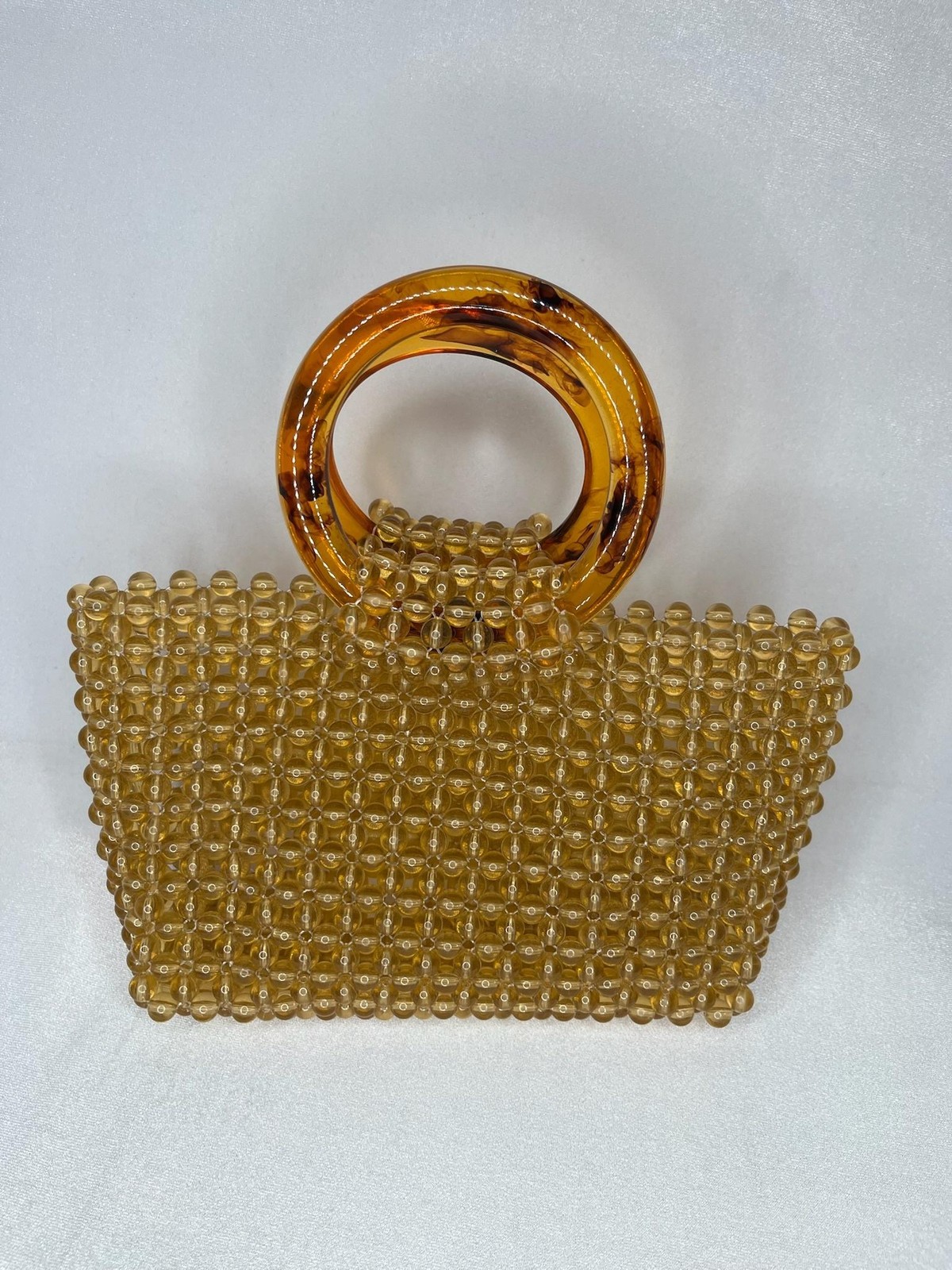 Abvokury Top Handle Bag Womens Small Yellow Beaded Acrylic Ring Handles Party