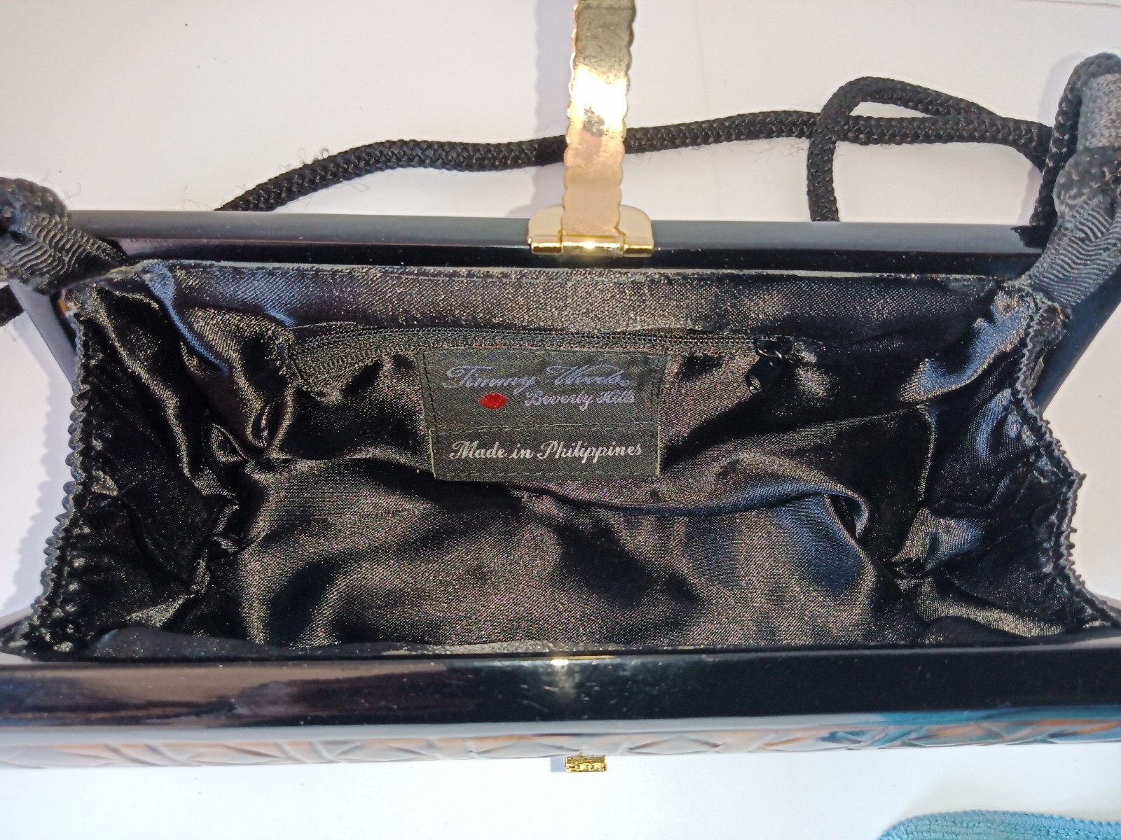 Timmy Woods Tortoise Print Lacquered Acacia Wood Gold Clasp Crossbody Bag