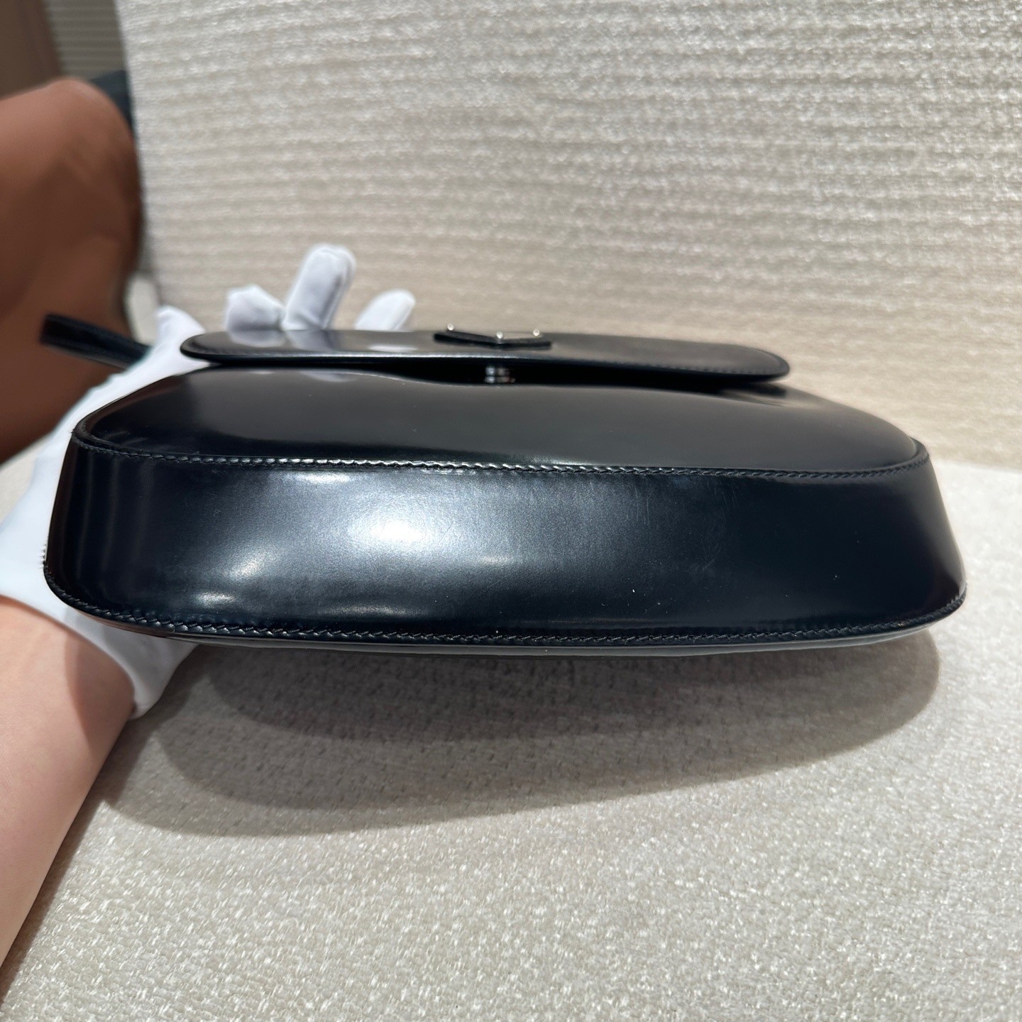 100%AUTH Prada Cleo Flap Shoulder Bag Small Smooth Black Leather Silver Hardware