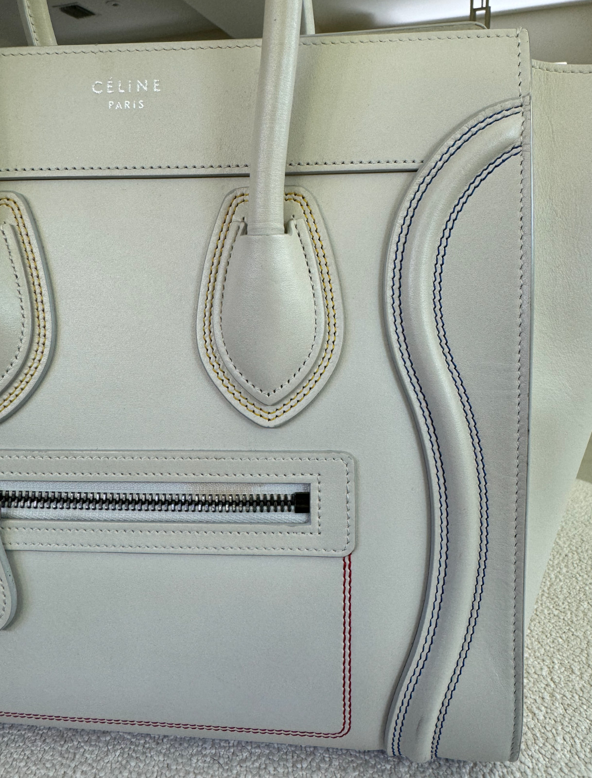 CELINE Luggage Satchel/Top Handle Bag Micro Cream Leather