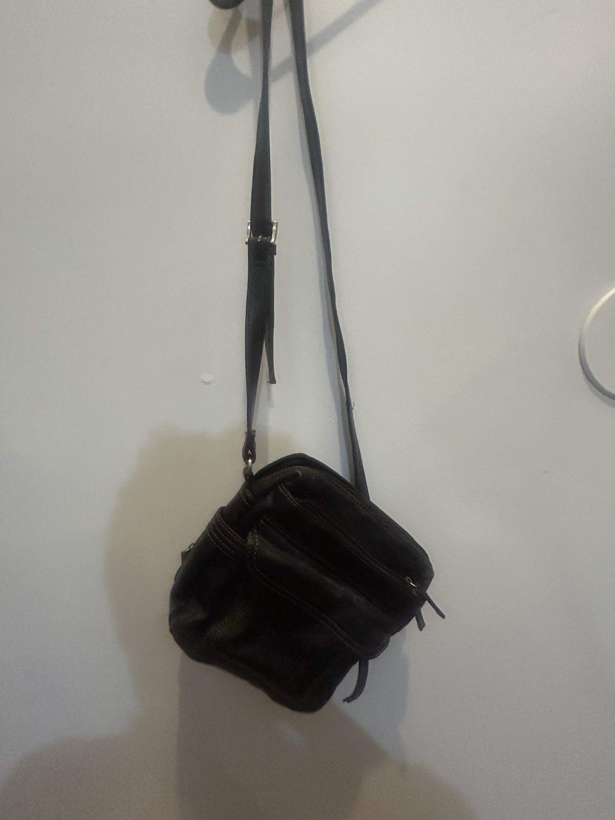 Black Small Women’s Crossbody Bag, Zip Closure, Adjustable Strap, Front Pocket