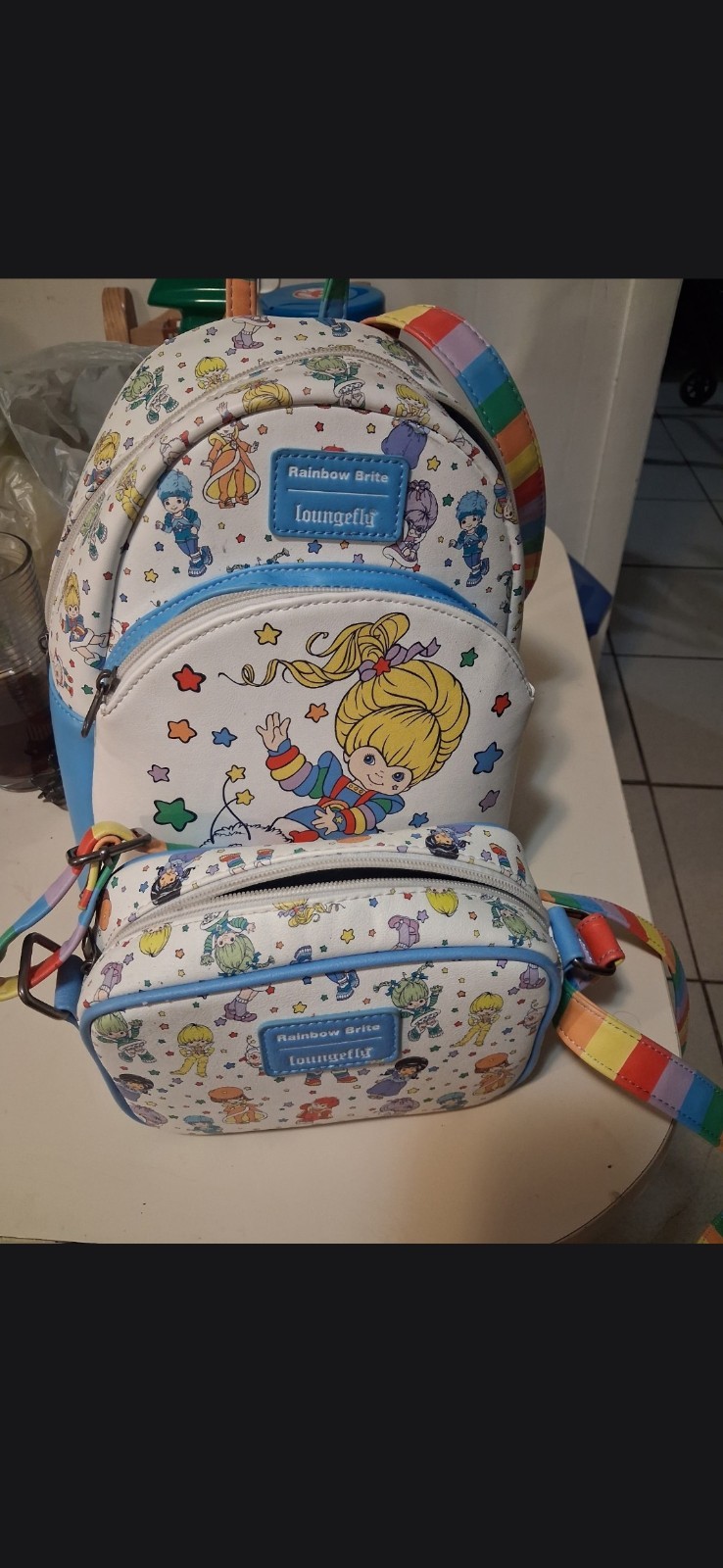 Loungefly Rainbow Brite Crossbody Bag & Mini Backpack Set Zip Adjustable Strap