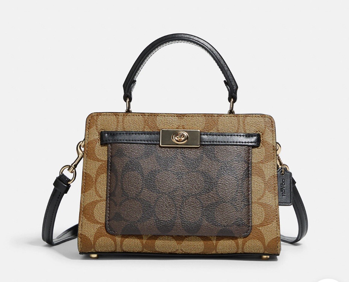 COACH MINI LANE TOP HANDLE IN BLOCKED SIG CANVAS (C8688) GOLD/KHAKI