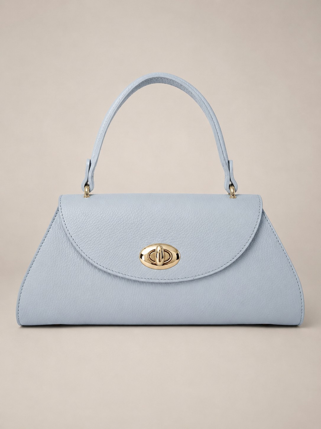 Light Blue Leather Handbag, Italian Pebbled Leather Purse