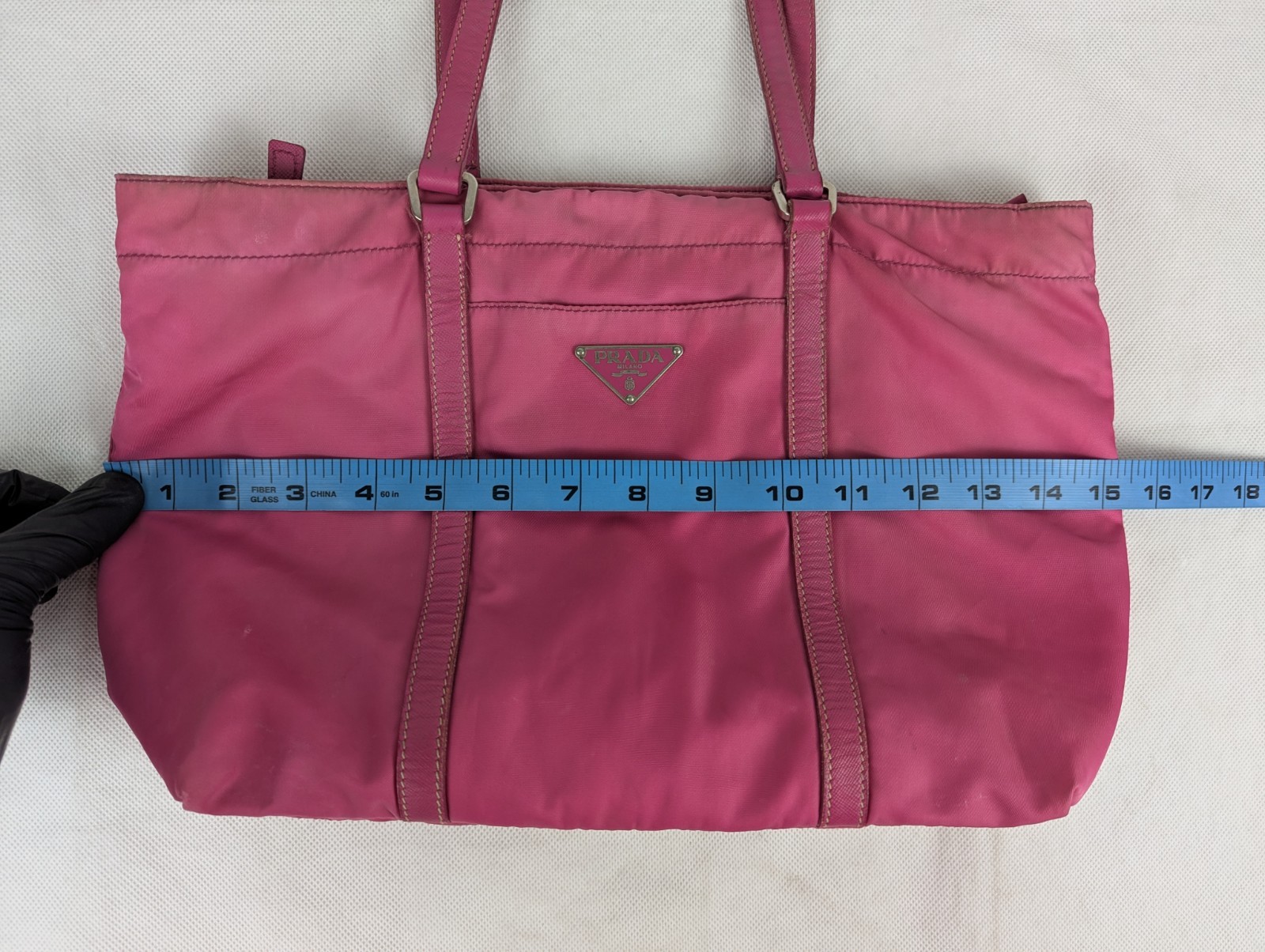 Vintage Prada Tessuto Nylon Leather Tote Shoulder bag pink Made in Italy.