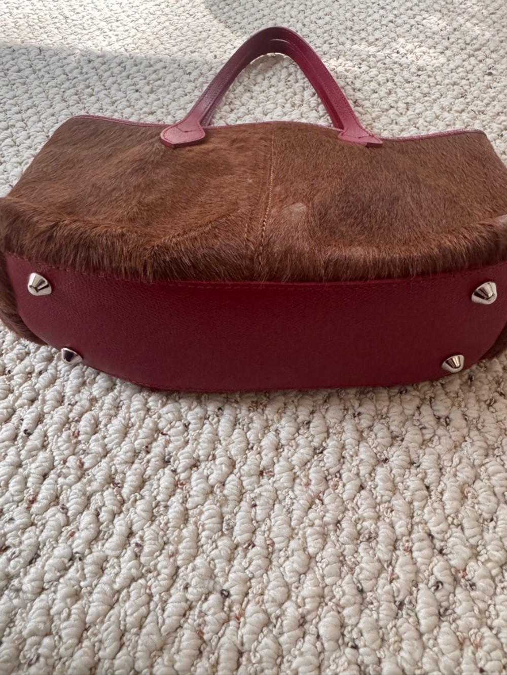Maurizio Taiuti Brown Calf Hair Tote with Red Leather Handles- medium