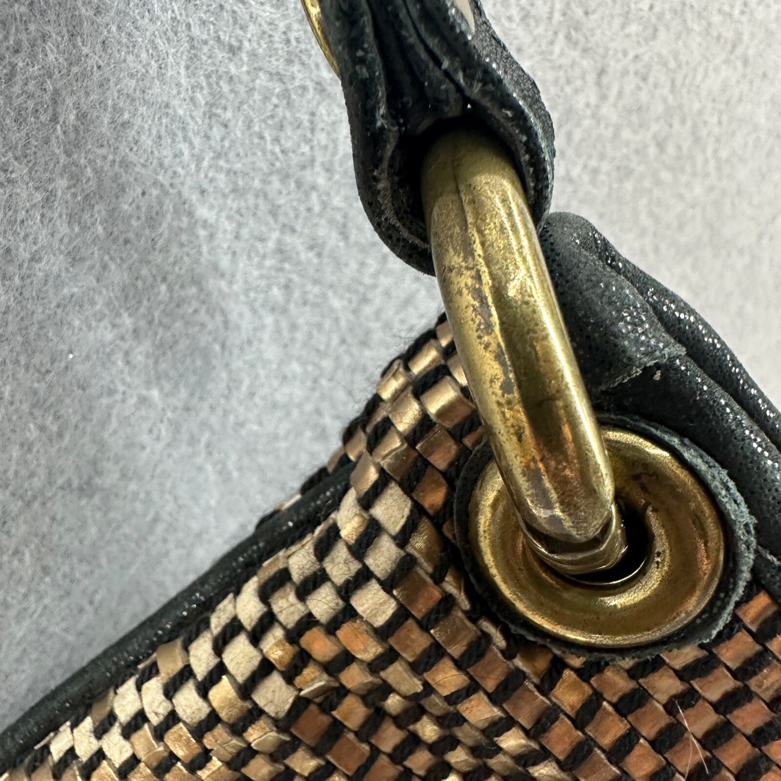 Elisa Atheniense Metallic Woven Clutch Evening Bag Wristlet