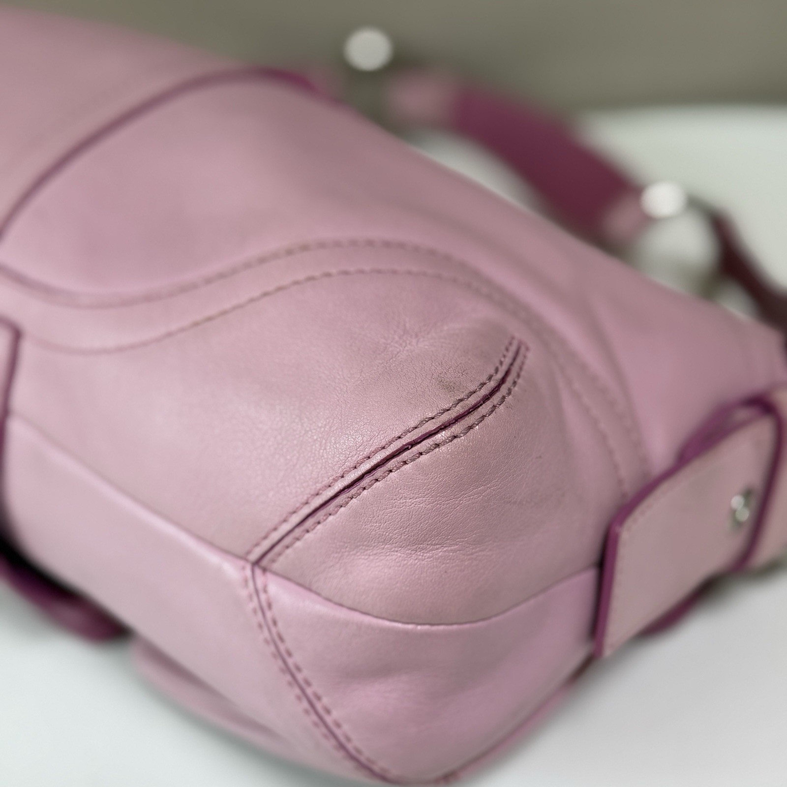 Rare Y2k VTG COACH Soho Double Pocket Buckle Flap Pink Leather Shoulde Bag 3653