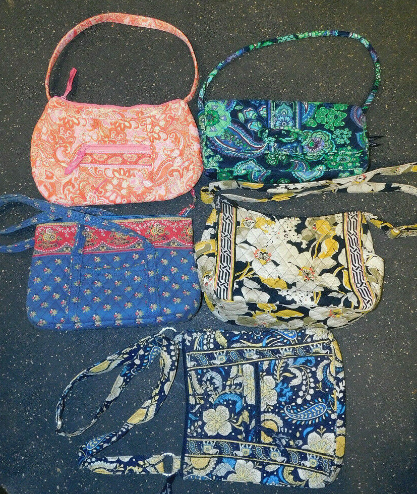 Lot of 5 Vera Bradley Purses, Medium, Floral Paisley, Blue Black White Pink
