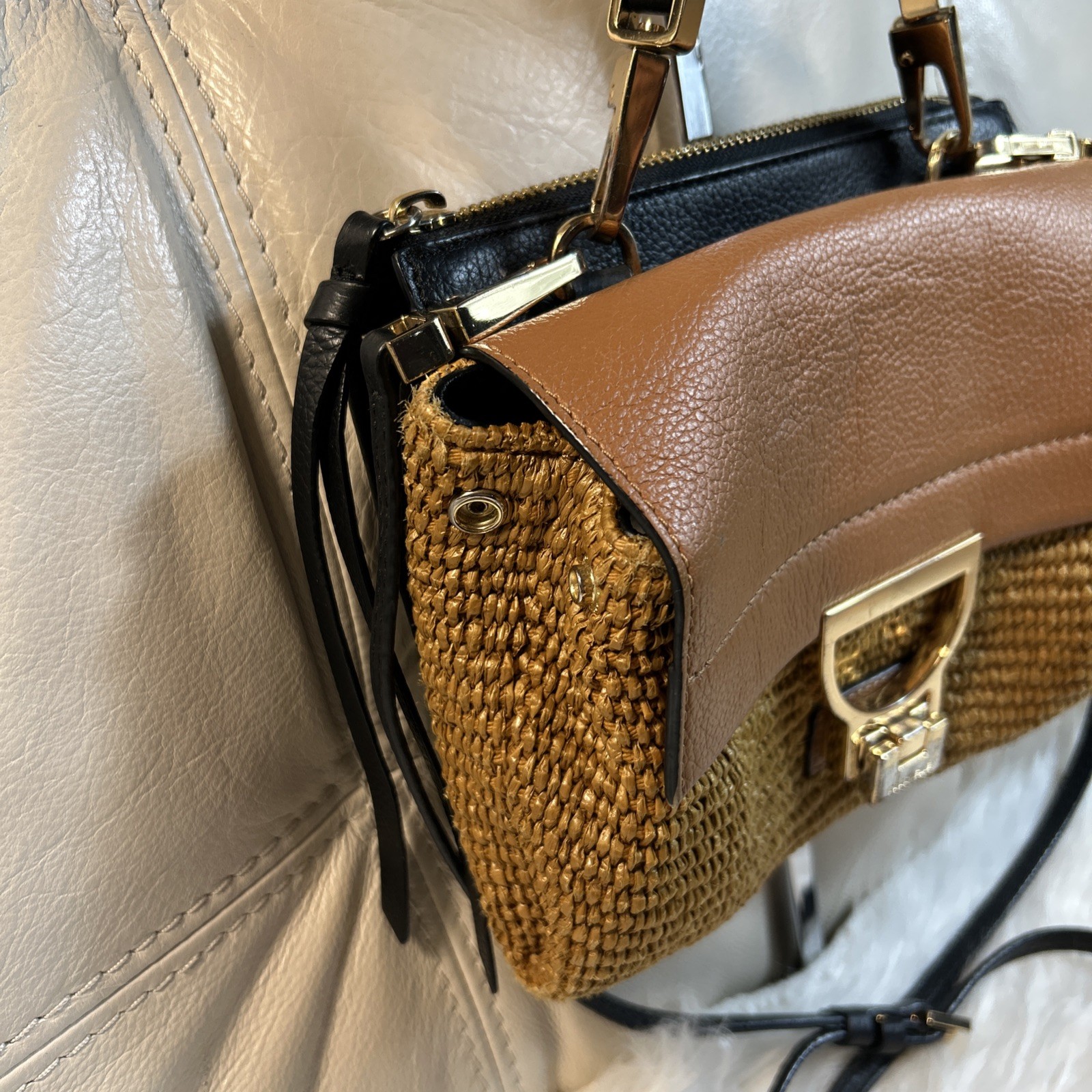 Coccinelle Bag Raffia Straw Small Classic Travel Crossbody Top Handle Artlettis