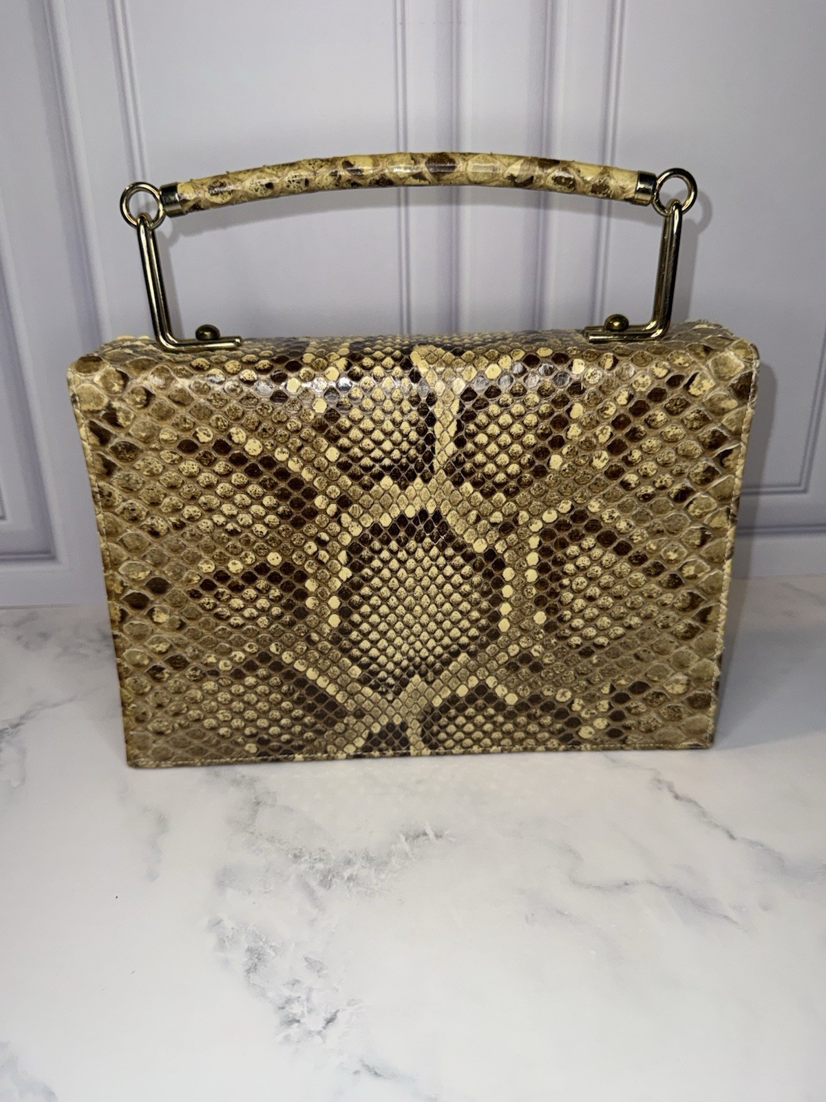Vintage Bellstone Italy Genuine Python Snakeskin Top Handle Handbag Purse
