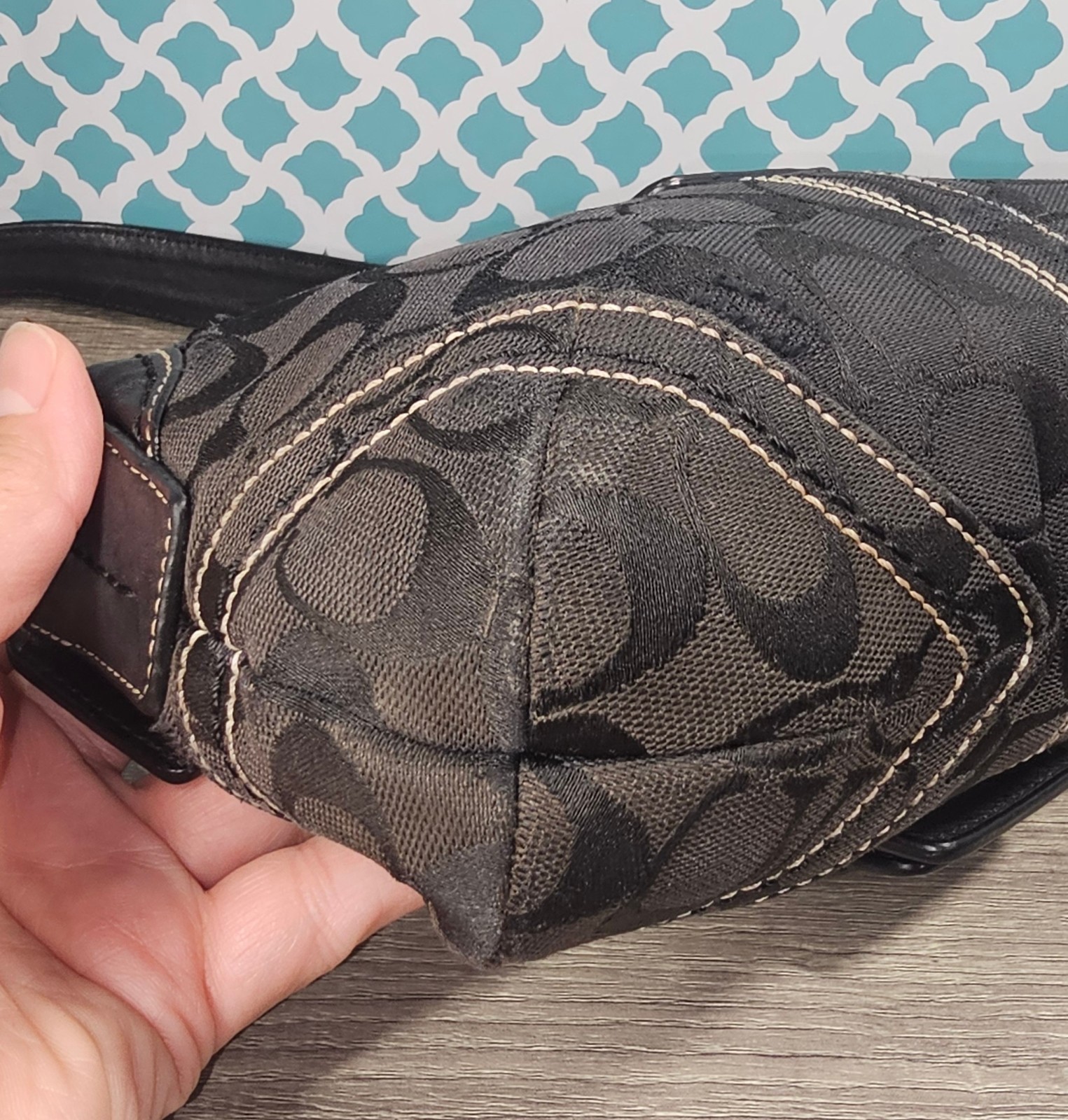 Coach Soho mini flap shoulder Signature C Jacquard bag black silver Hardware
