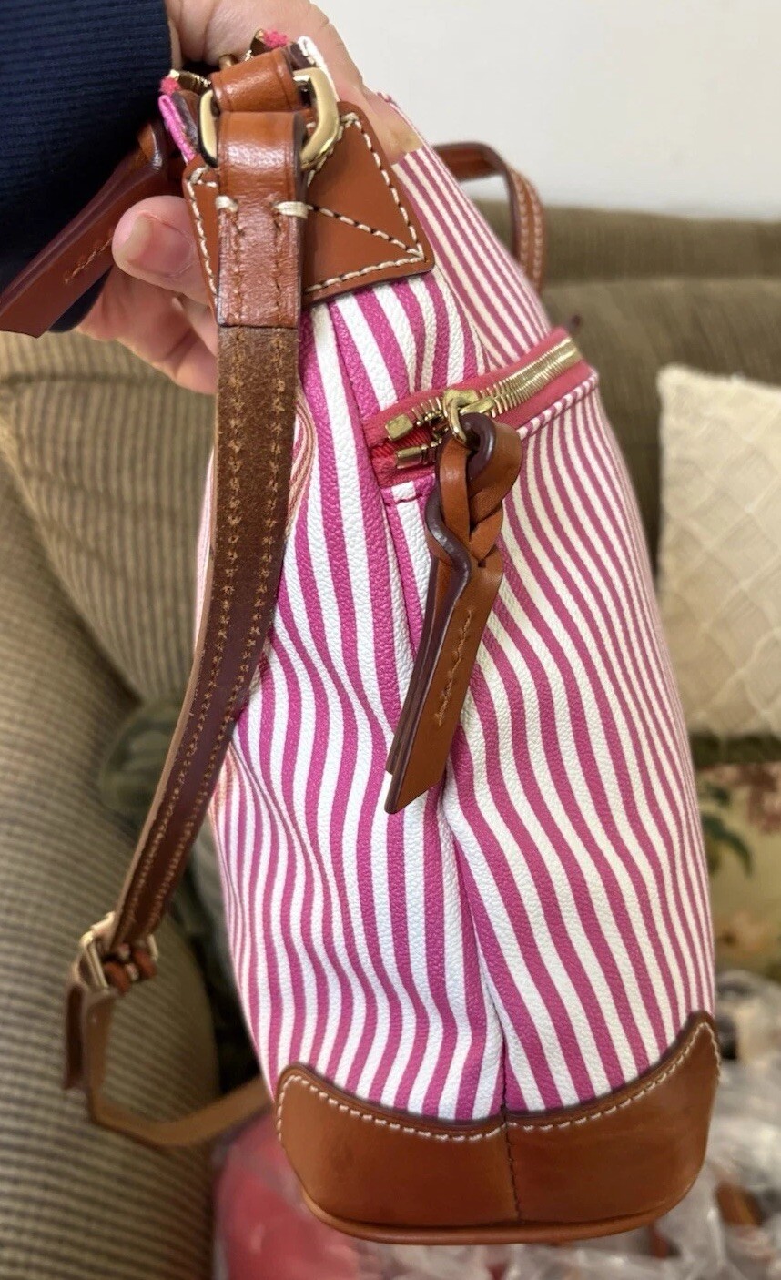 Dooney Bourke Seaview Fuchsia Pink Stripes Large Tote & Crossbody Bag Bundle Set
